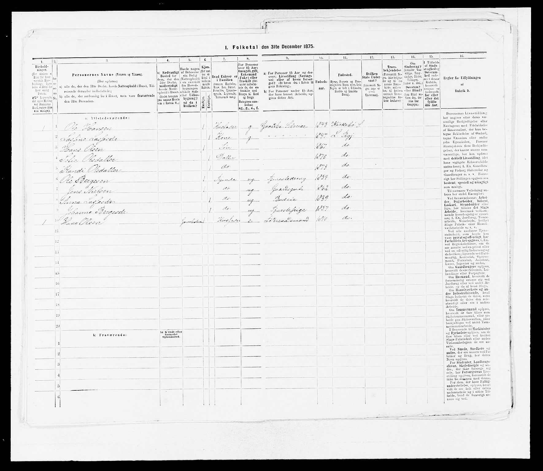 SAB, 1875 census for 1415P Lavik, 1875, p. 1007