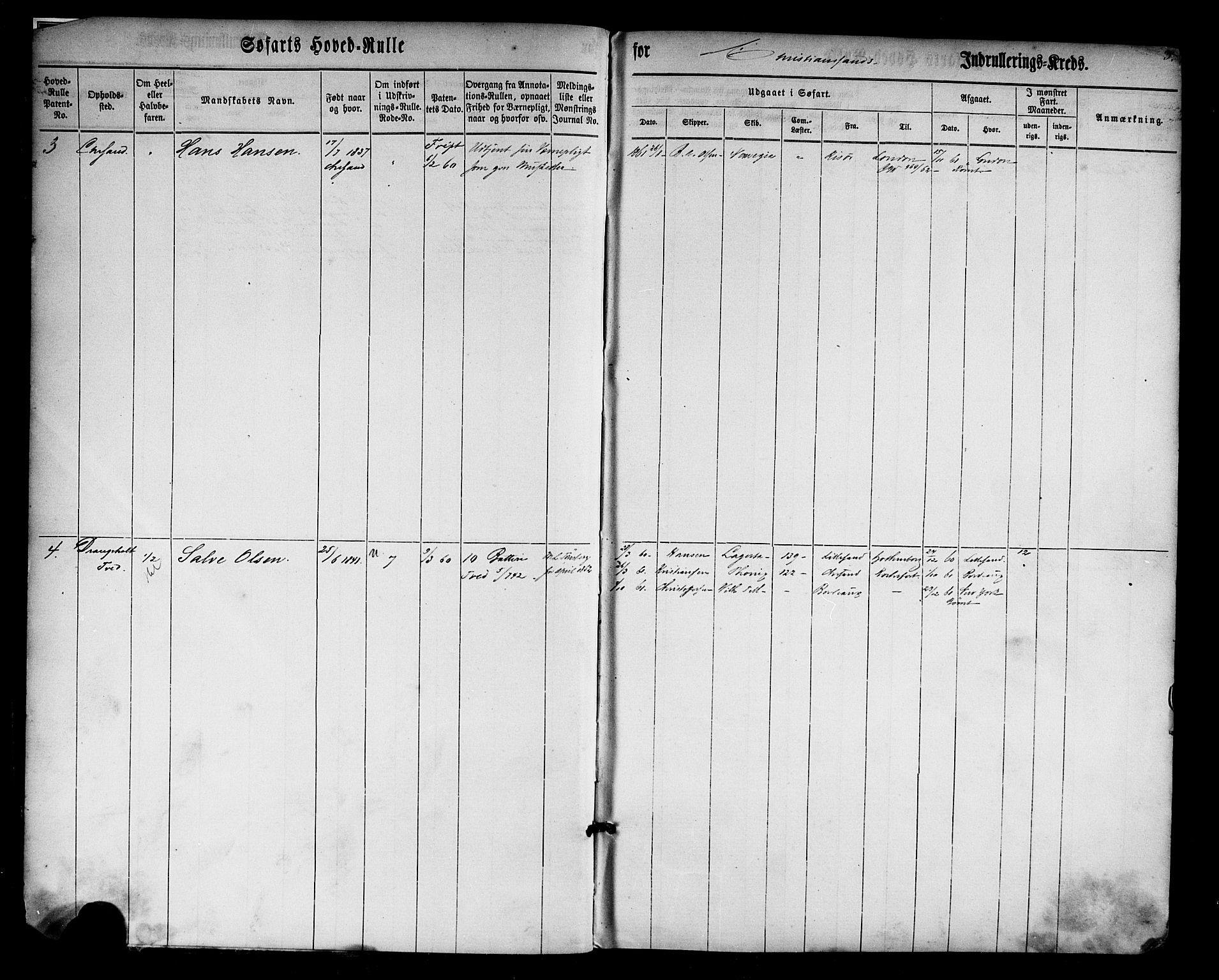 Kristiansand mønstringskrets, AV/SAK-2031-0015/F/Fb/L0022: Hovedrulle nr 1-766, dublett, J-1, 1860-1870, p. 3