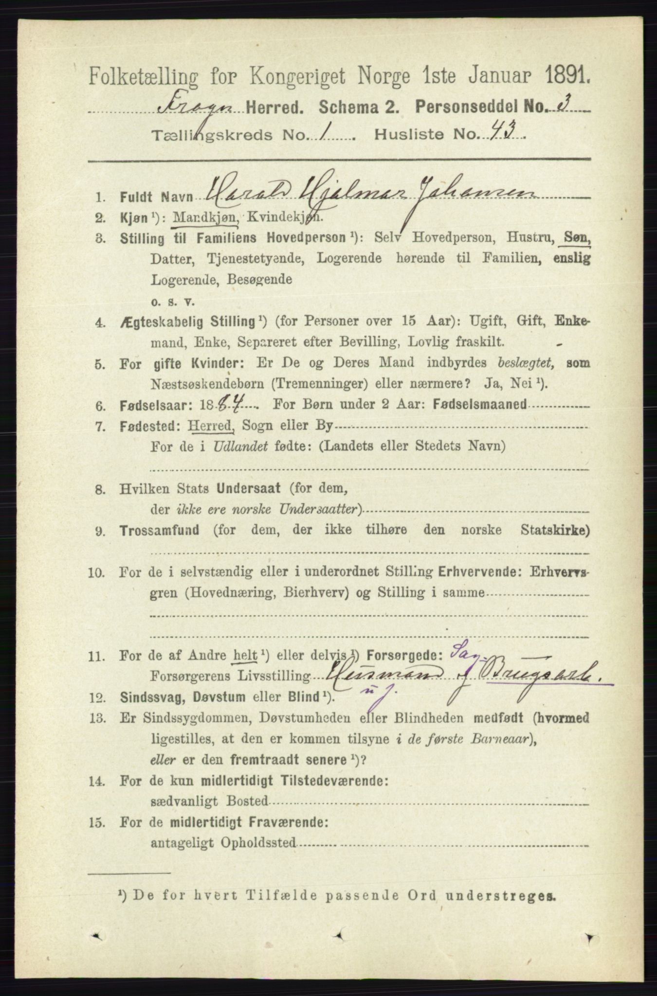 RA, 1891 census for 0215 Frogn, 1891, p. 661