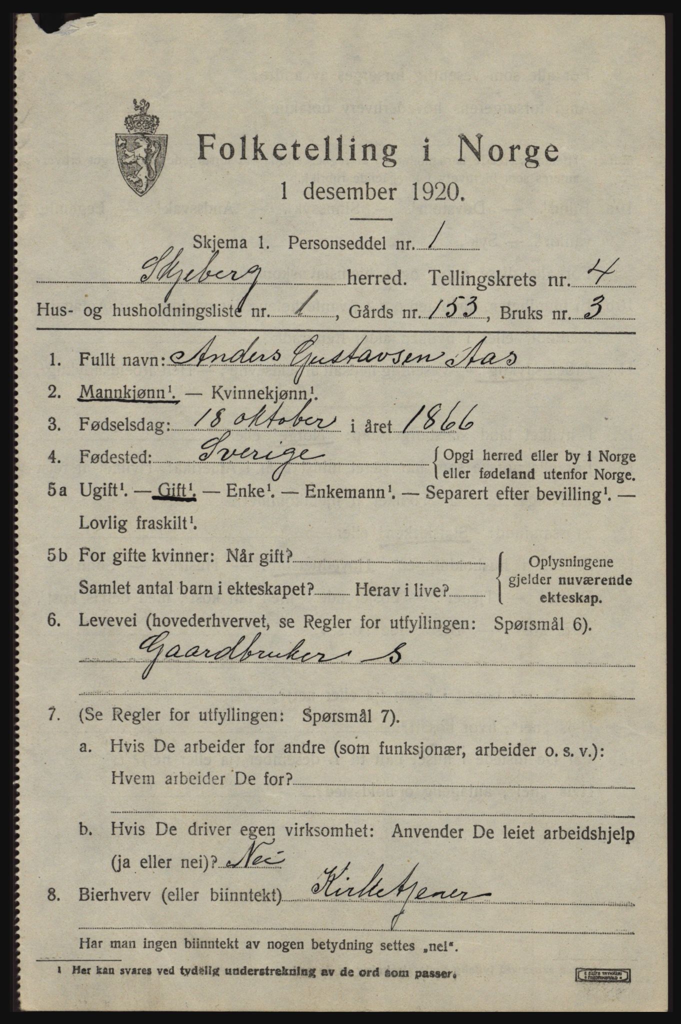 SAO, 1920 census for Skjeberg, 1920, p. 4975