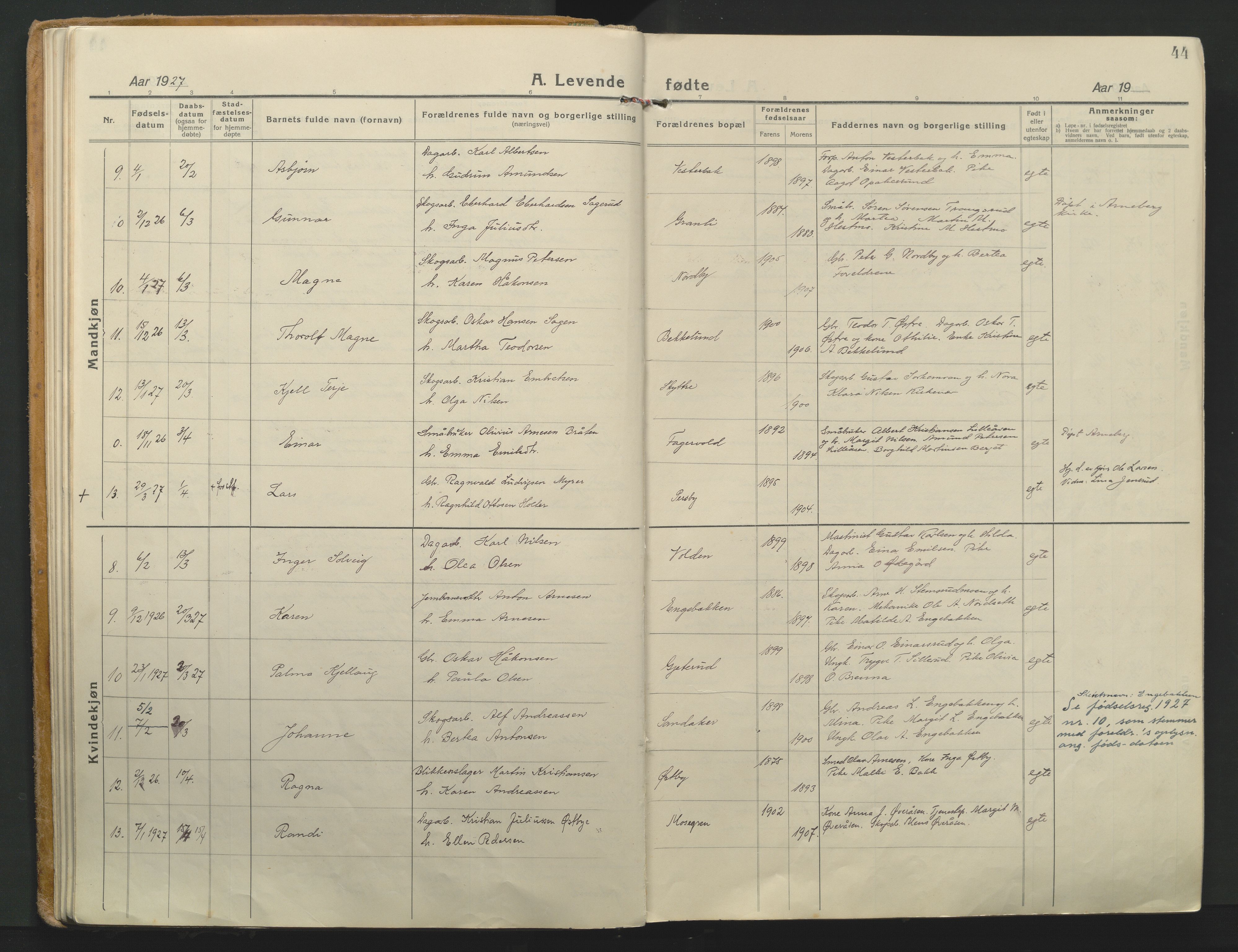 Grue prestekontor, AV/SAH-PREST-036/H/Ha/Haa/L0018: Parish register (official) no. 18, 1923-1940, p. 44