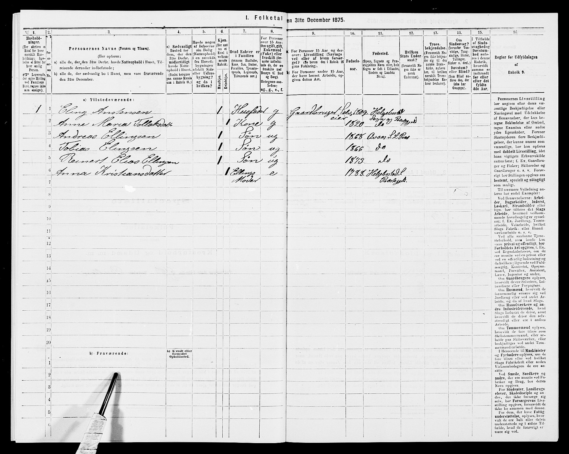 SAK, 1875 census for 1032P Lyngdal, 1875, p. 2049