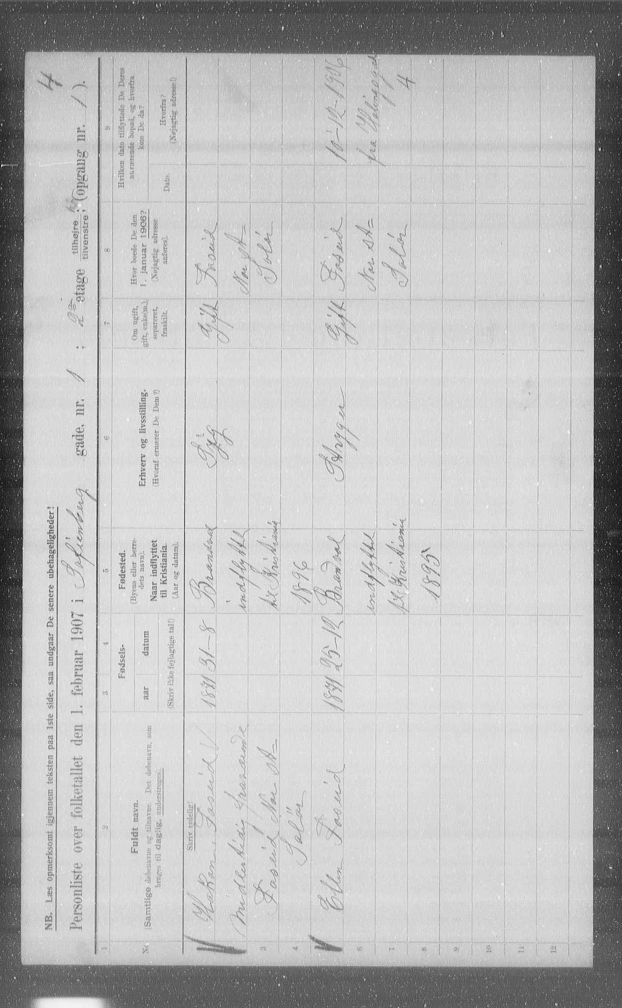 OBA, Municipal Census 1907 for Kristiania, 1907, p. 50082