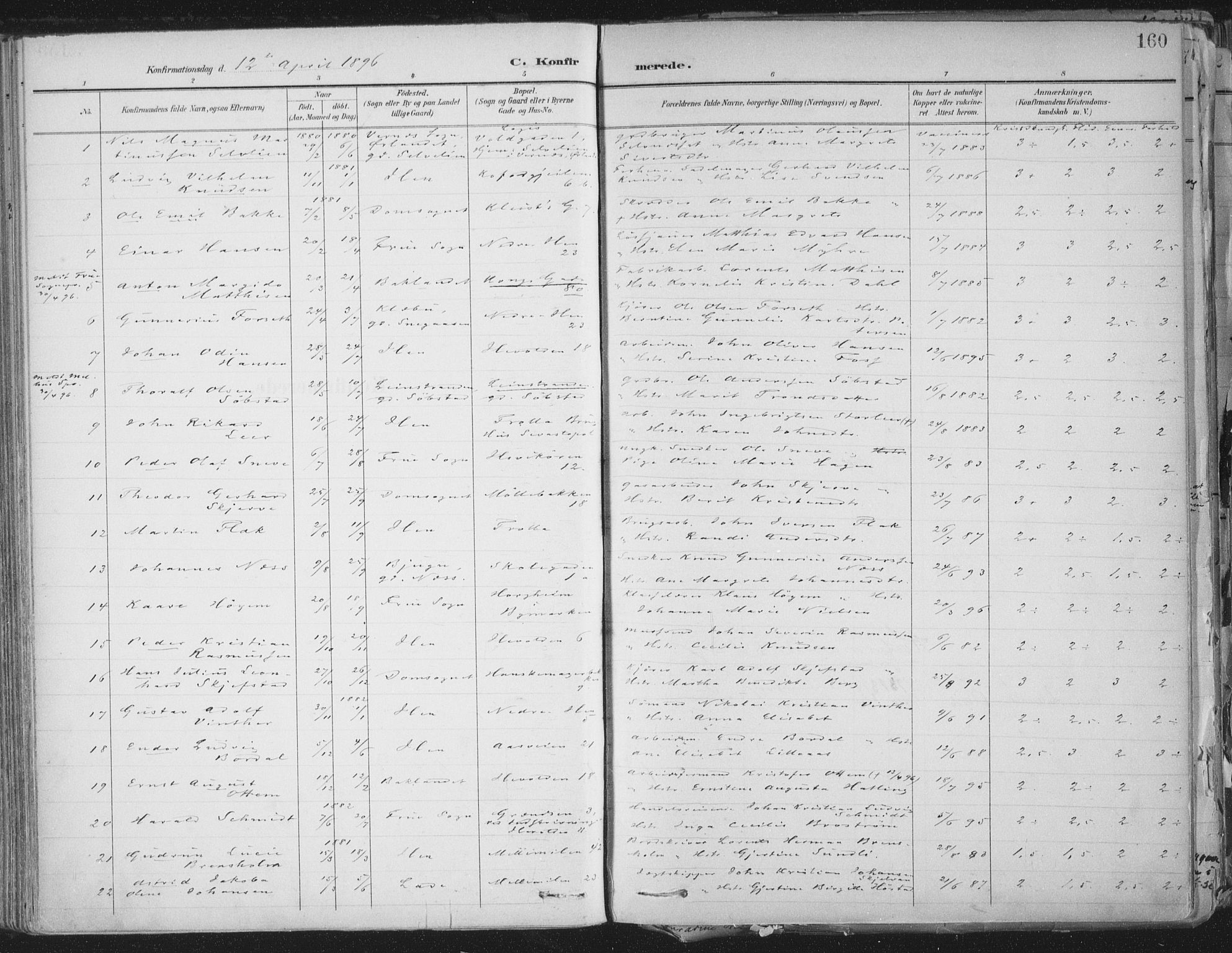 Ministerialprotokoller, klokkerbøker og fødselsregistre - Sør-Trøndelag, AV/SAT-A-1456/603/L0167: Parish register (official) no. 603A06, 1896-1932, p. 160