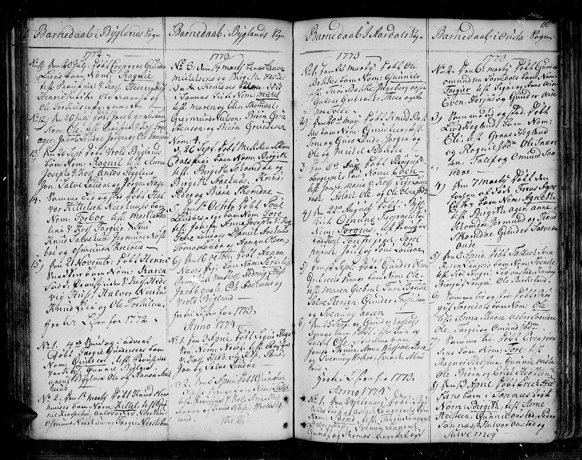 Bygland sokneprestkontor, SAK/1111-0006/F/Fa/Fab/L0002: Parish register (official) no. A 2, 1766-1816, p. 110