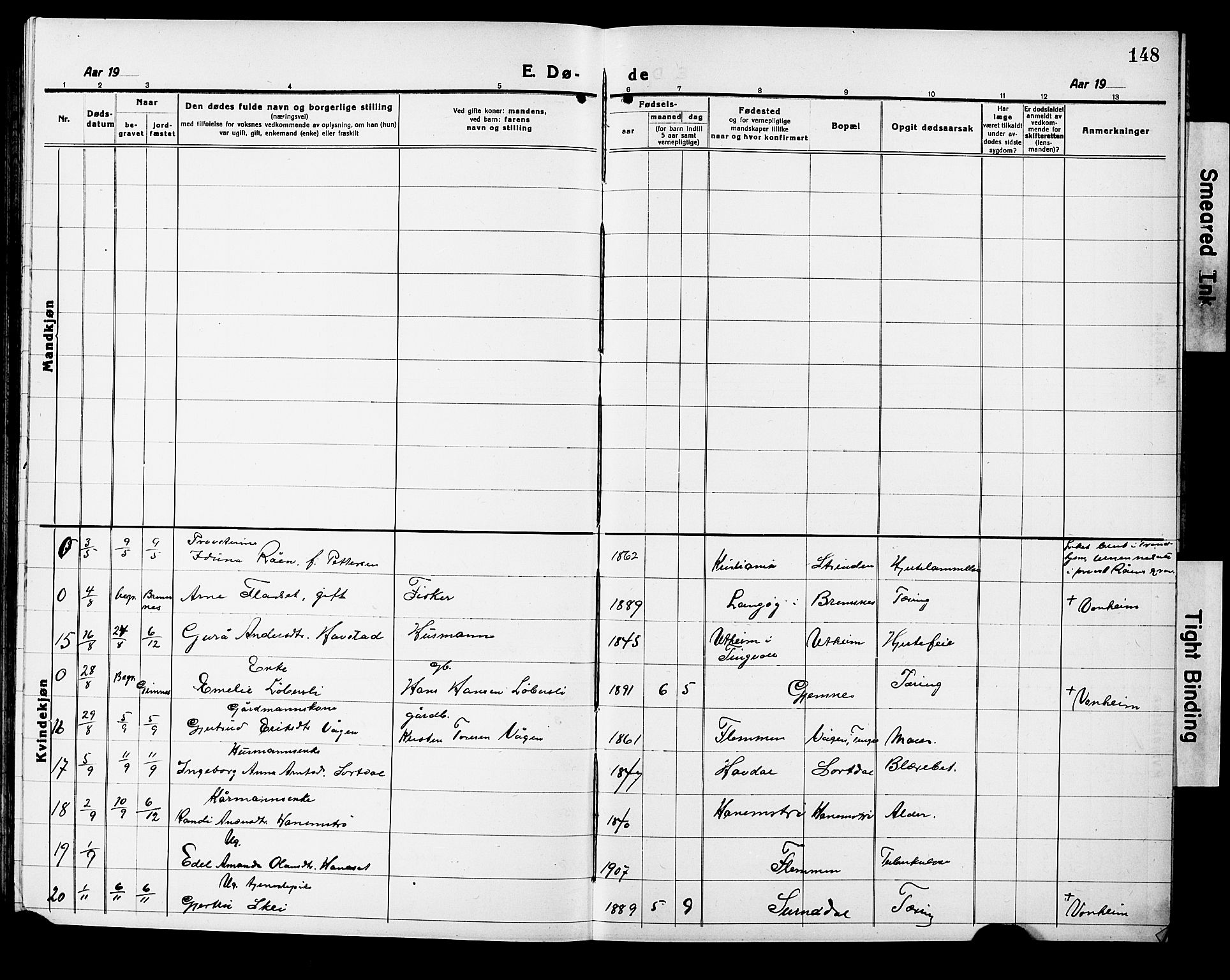 Ministerialprotokoller, klokkerbøker og fødselsregistre - Møre og Romsdal, AV/SAT-A-1454/586/L0994: Parish register (copy) no. 586C05, 1919-1927, p. 148