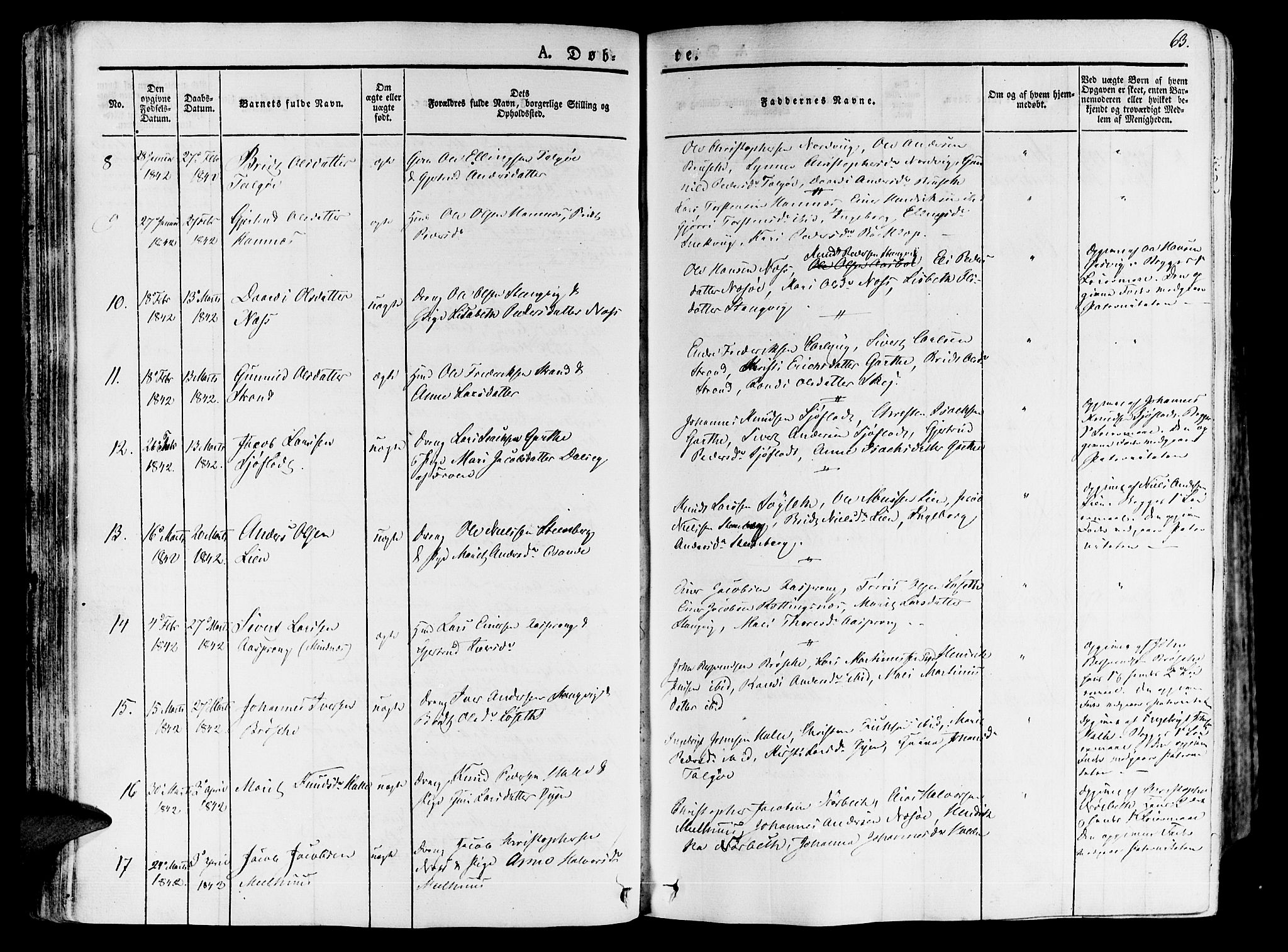 Ministerialprotokoller, klokkerbøker og fødselsregistre - Møre og Romsdal, AV/SAT-A-1454/592/L1024: Parish register (official) no. 592A03 /1, 1831-1849, p. 63