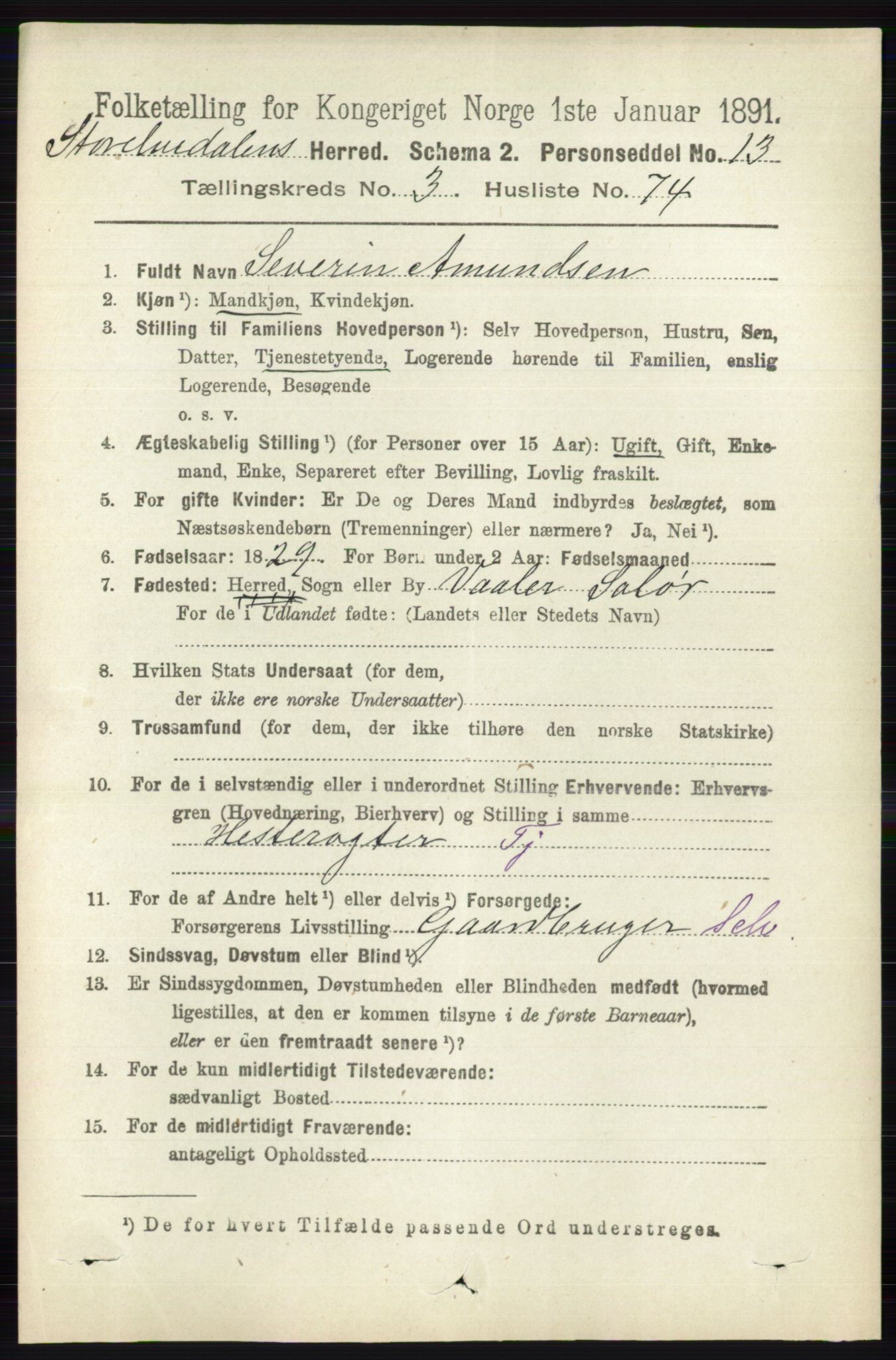 RA, 1891 census for 0430 Stor-Elvdal, 1891, p. 1377