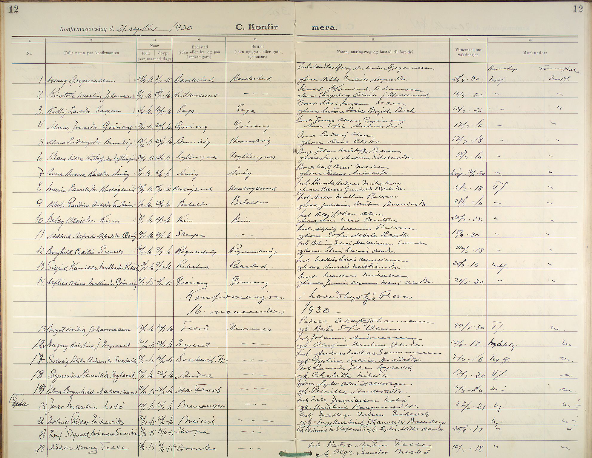 Kinn sokneprestembete, AV/SAB-A-80801/H/Haa/Haab/L0007: Parish register (official) no. B 7, 1926-1964, p. 12