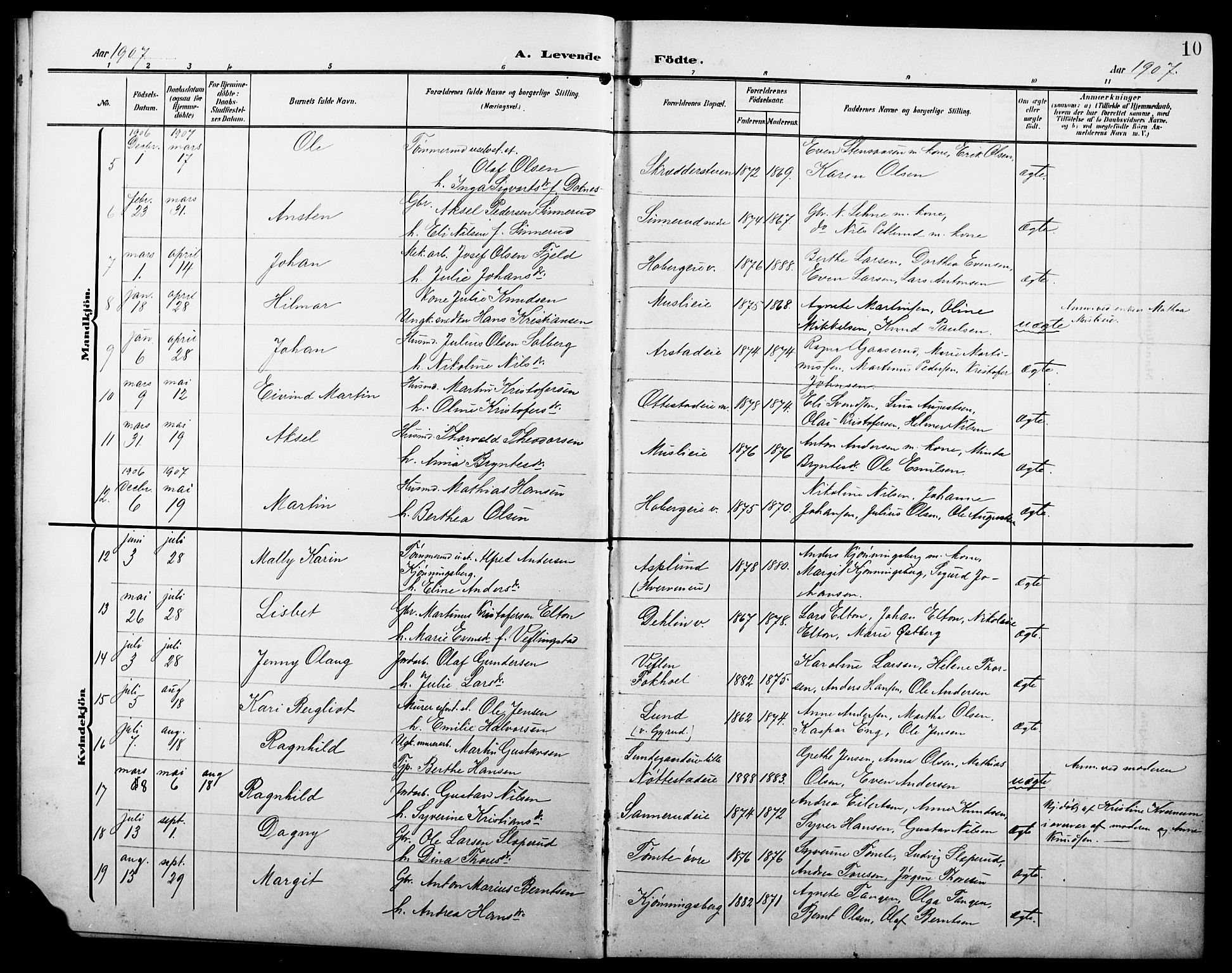 Stange prestekontor, AV/SAH-PREST-002/L/L0013: Parish register (copy) no. 13, 1906-1915, p. 10