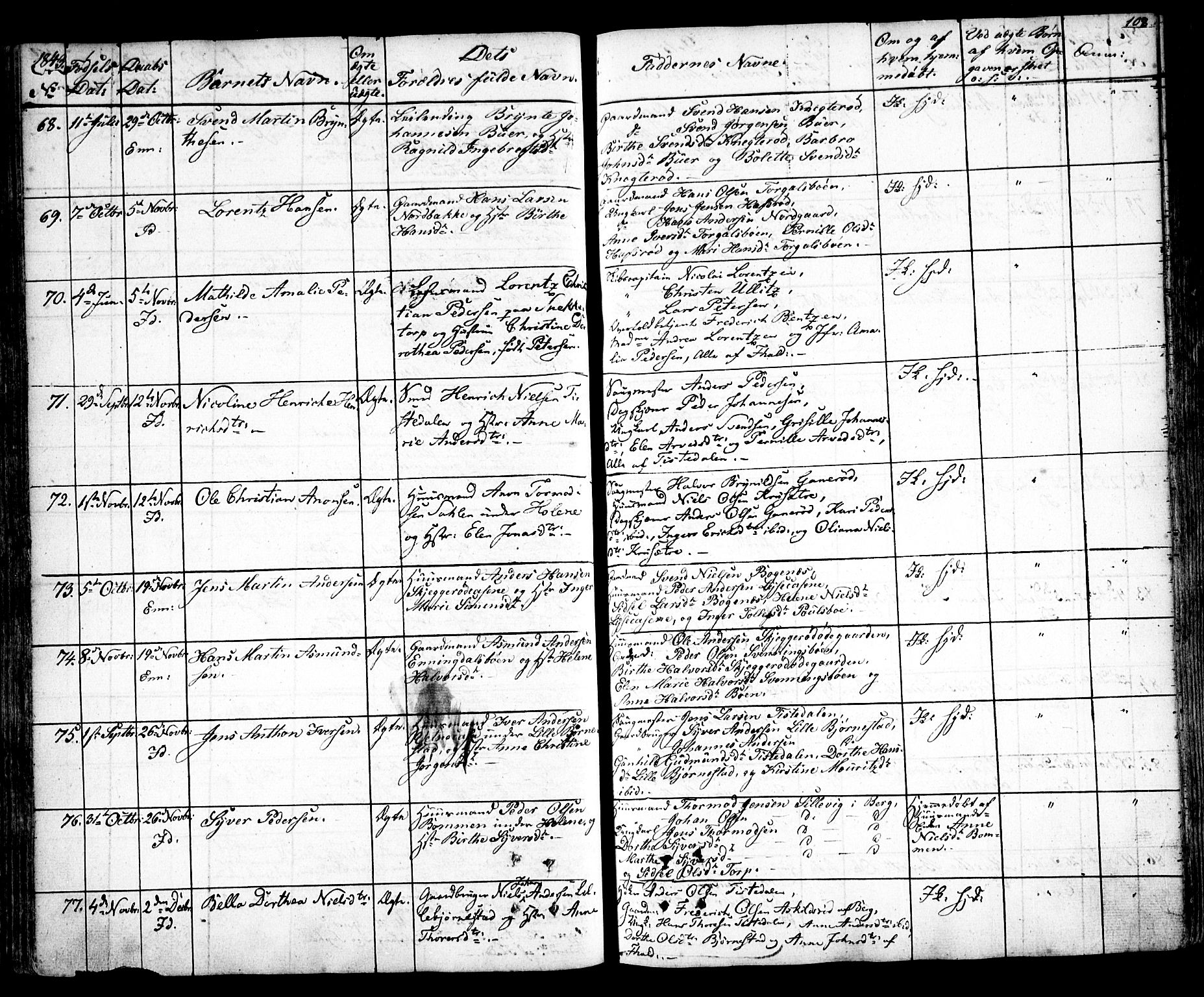 Idd prestekontor Kirkebøker, AV/SAO-A-10911/F/Fc/L0003: Parish register (official) no. III 3, 1832-1847, p. 108