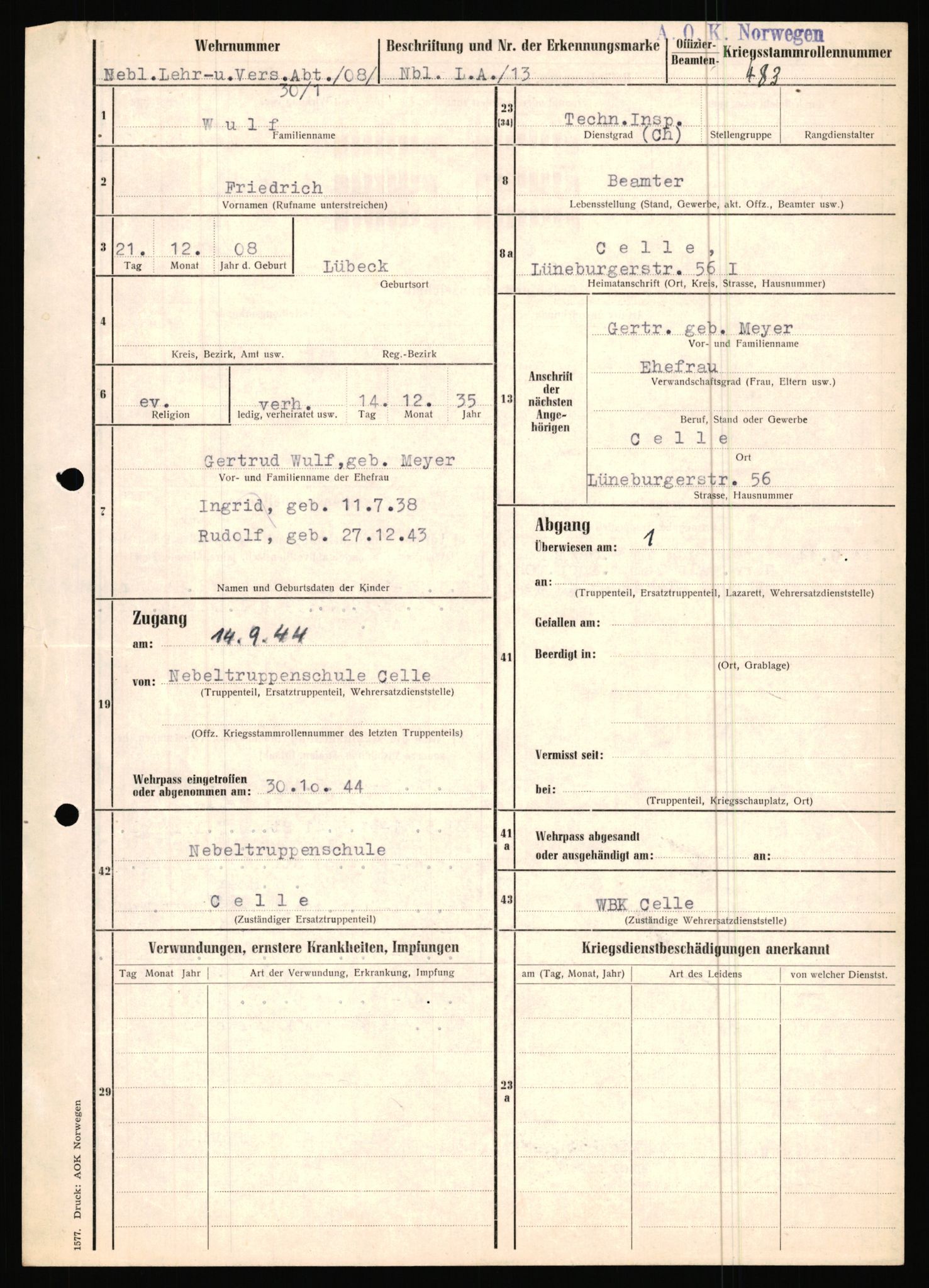 Forsvarets Overkommando. 2 kontor. Arkiv 11.4. Spredte tyske arkivsaker, AV/RA-RAFA-7031/D/Dar/Dara/L0019: Personalbøker og diverse, 1940-1945, p. 532