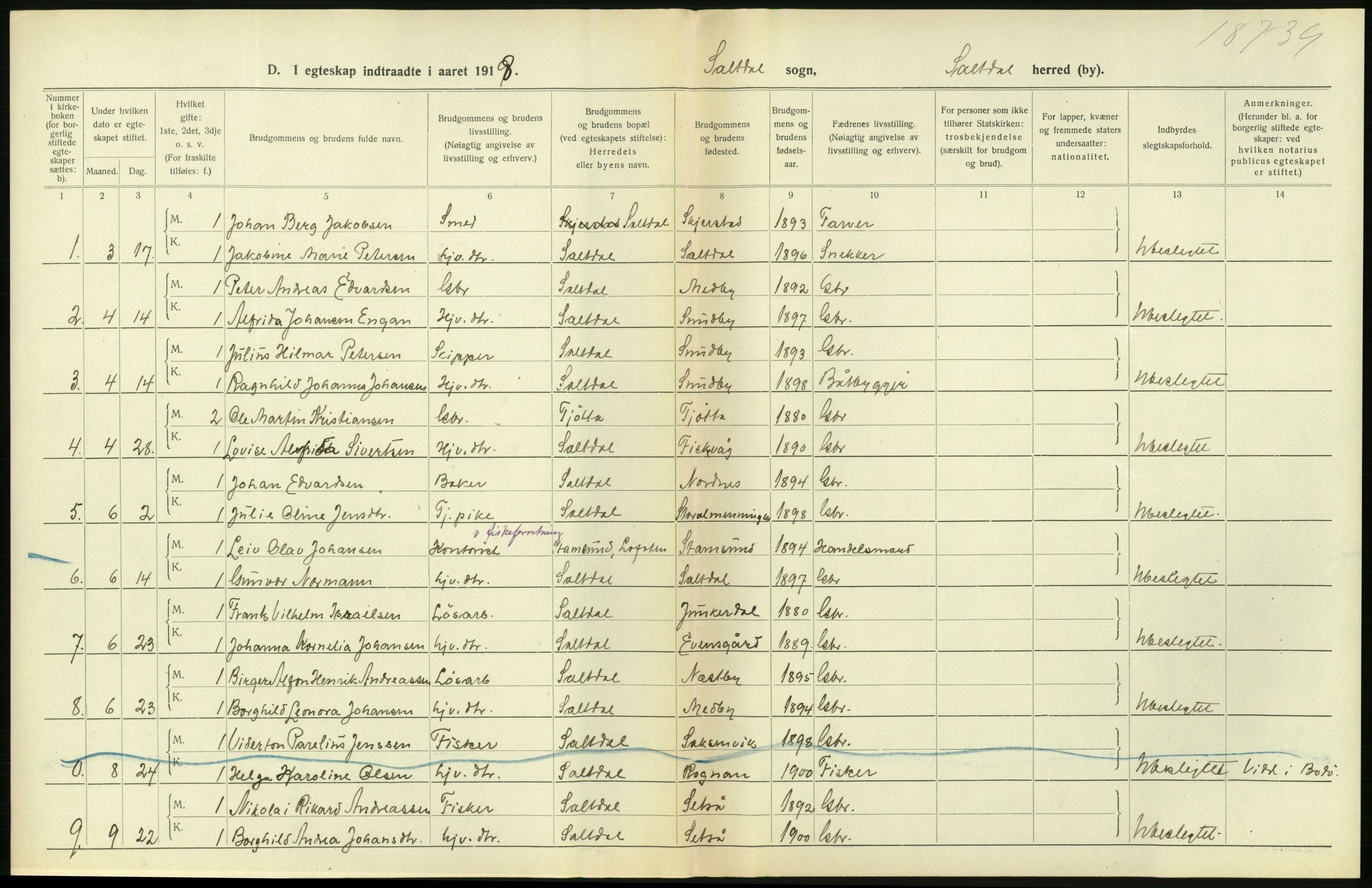 Statistisk sentralbyrå, Sosiodemografiske emner, Befolkning, AV/RA-S-2228/D/Df/Dfb/Dfbh/L0054: Nordland fylke: Gifte, dødfødte. Bygder og byer., 1918, p. 160