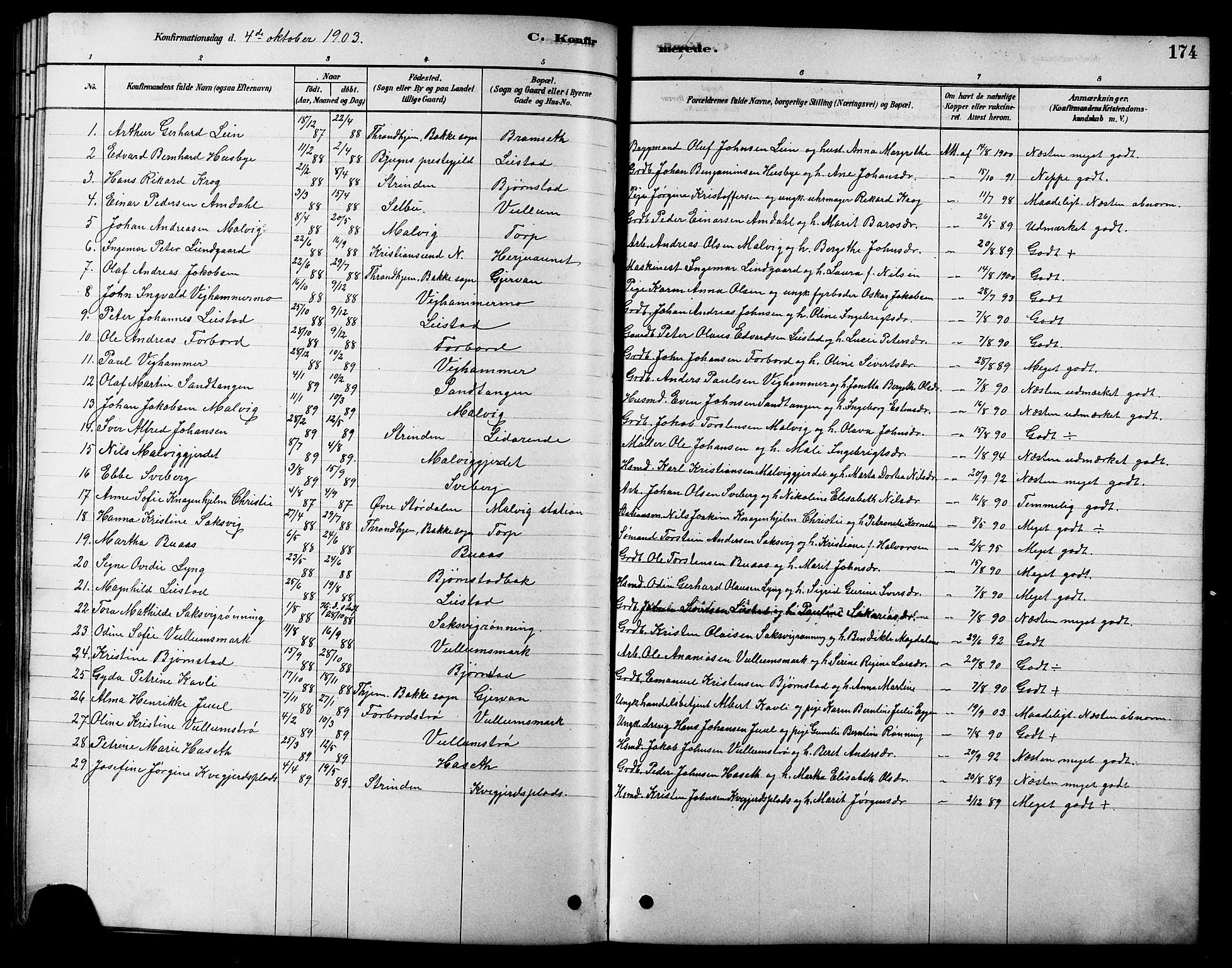 Ministerialprotokoller, klokkerbøker og fødselsregistre - Sør-Trøndelag, SAT/A-1456/616/L0423: Parish register (copy) no. 616C06, 1878-1903, p. 174