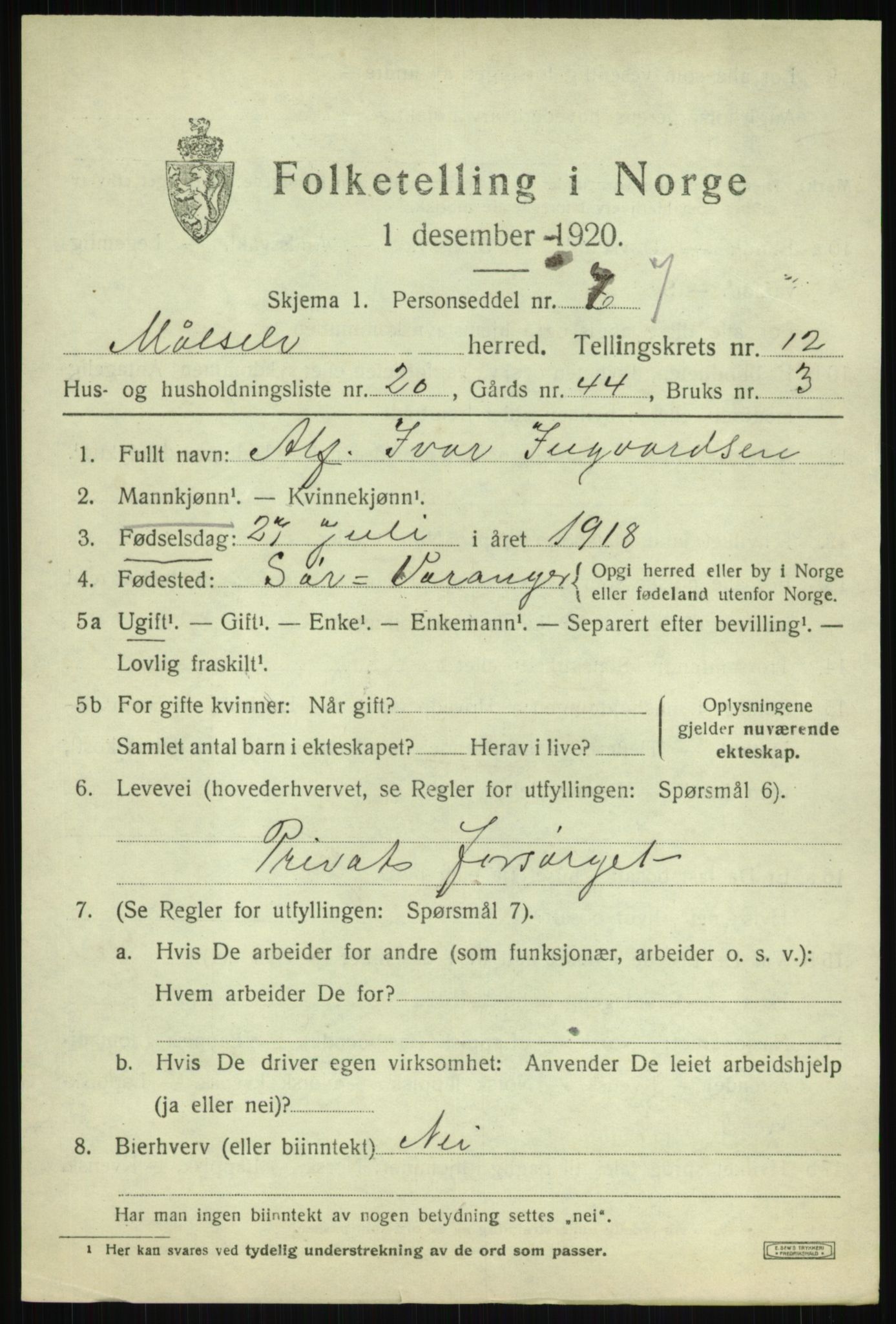 SATØ, 1920 census for Målselv, 1920, p. 6723