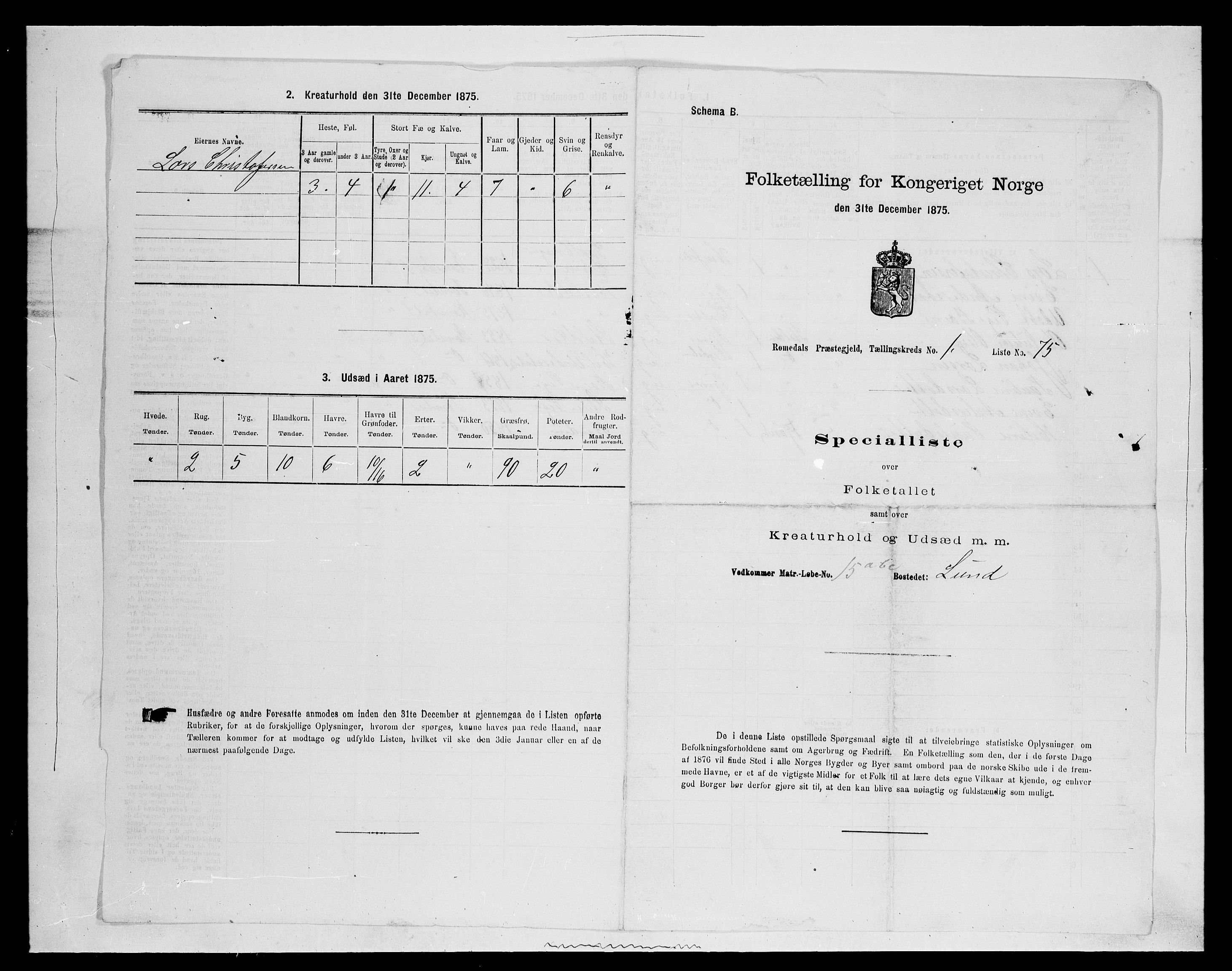 SAH, 1875 census for 0416P Romedal, 1875, p. 269