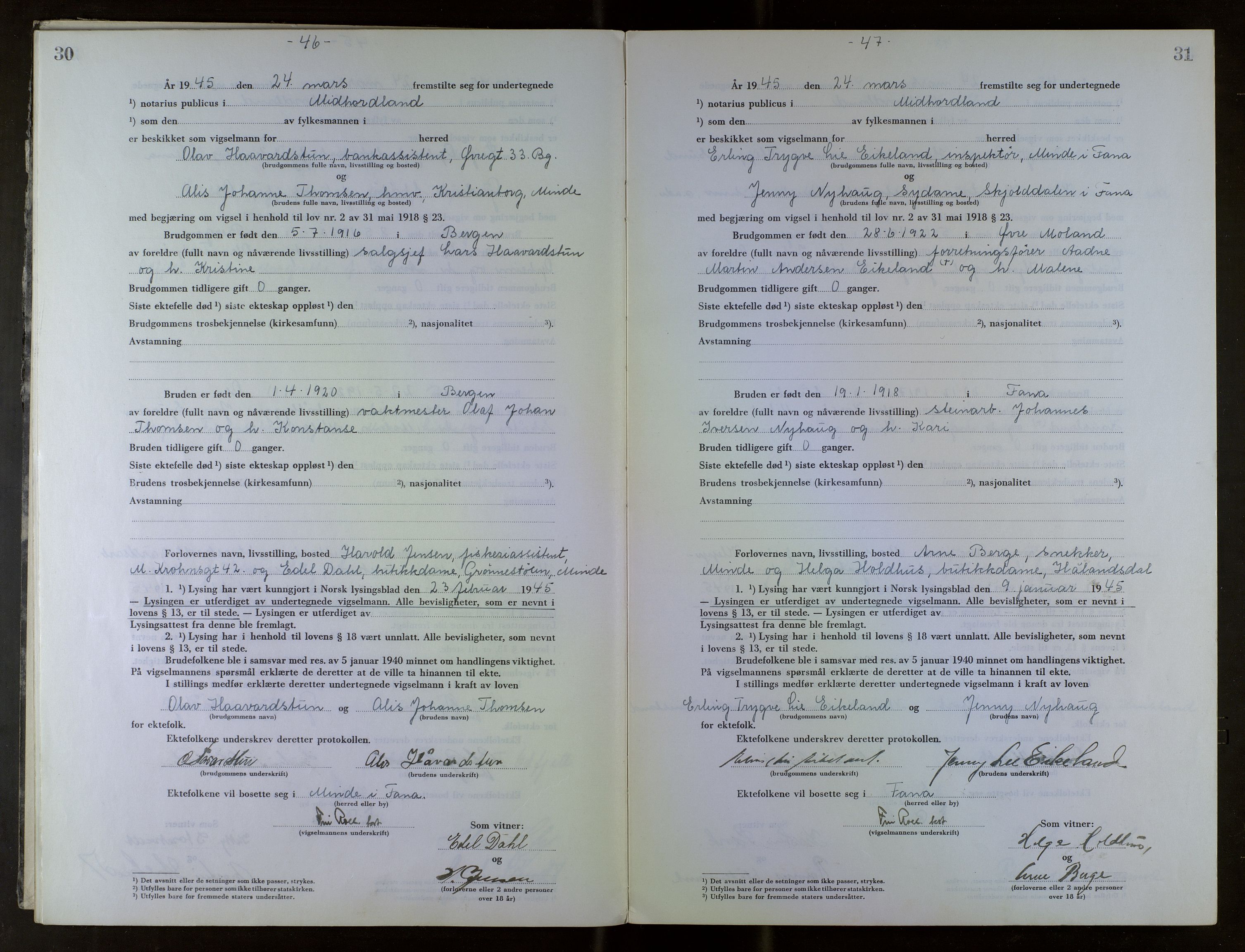 Midhordland sorenskriveri, AV/SAB-A-3001/1/M/Mc/Mca/L0007: Notarialbilag. Vigselbøker, 1945-1948, p. 30-31