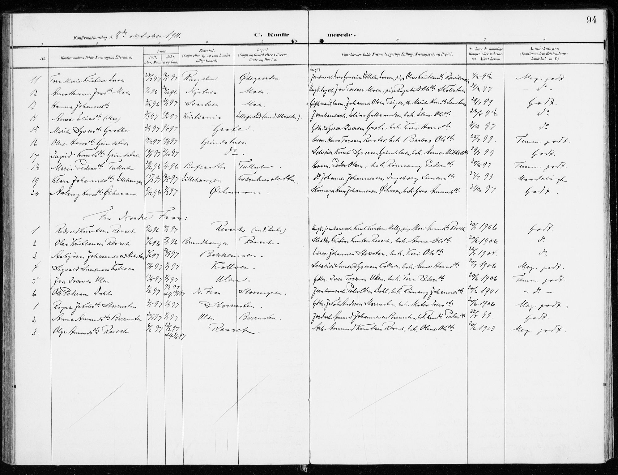 Sel prestekontor, AV/SAH-PREST-074/H/Ha/Haa/L0002: Parish register (official) no. 2, 1905-1919, p. 94