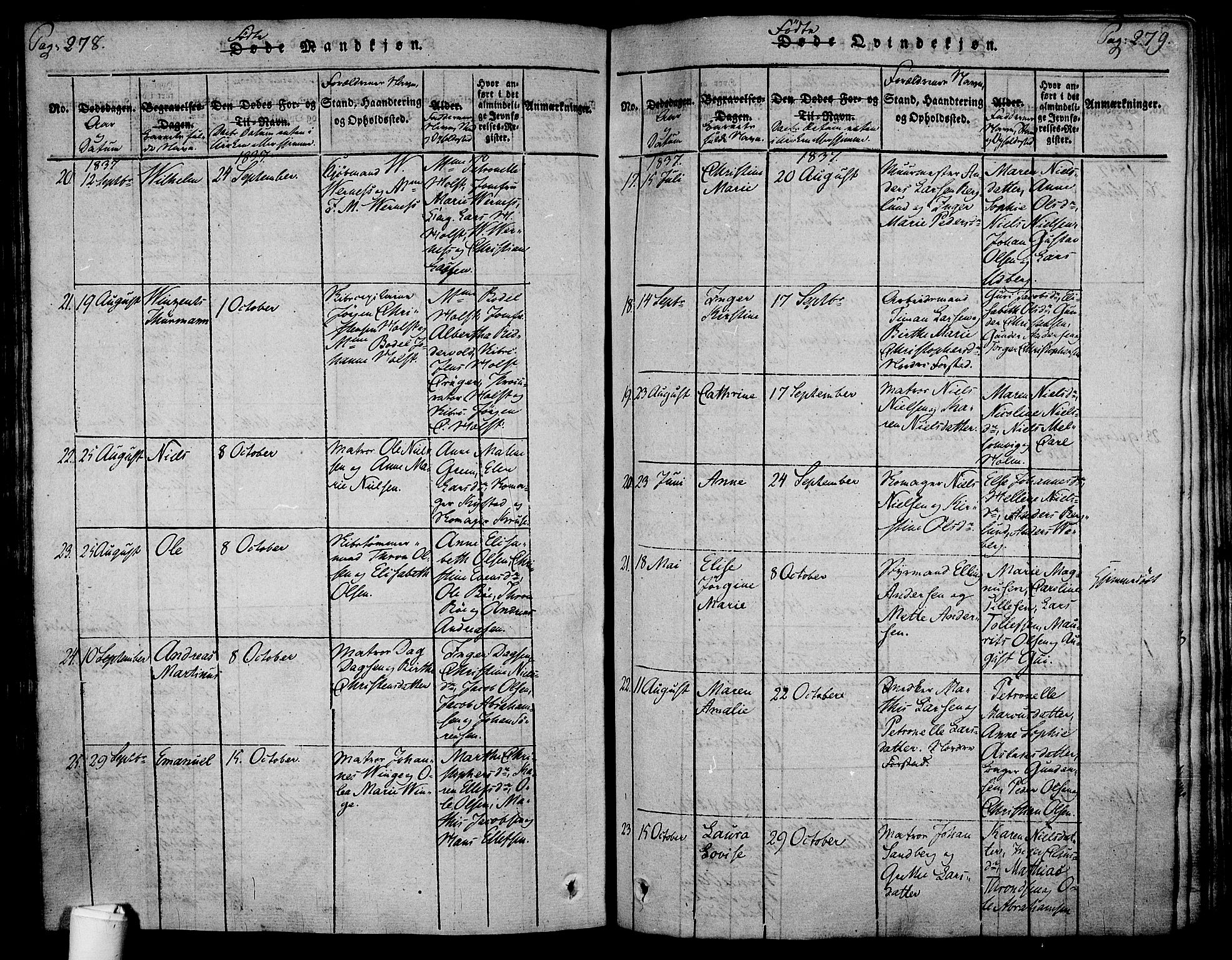 Holmestrand kirkebøker, AV/SAKO-A-346/F/Fa/L0001: Parish register (official) no. 1, 1814-1840, p. 278-279