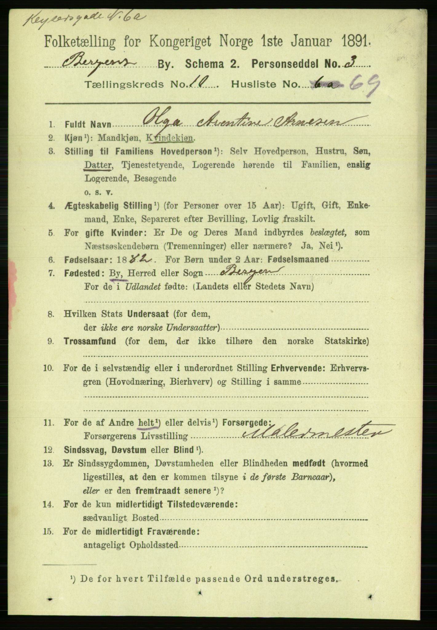 RA, 1891 Census for 1301 Bergen, 1891, p. 19799