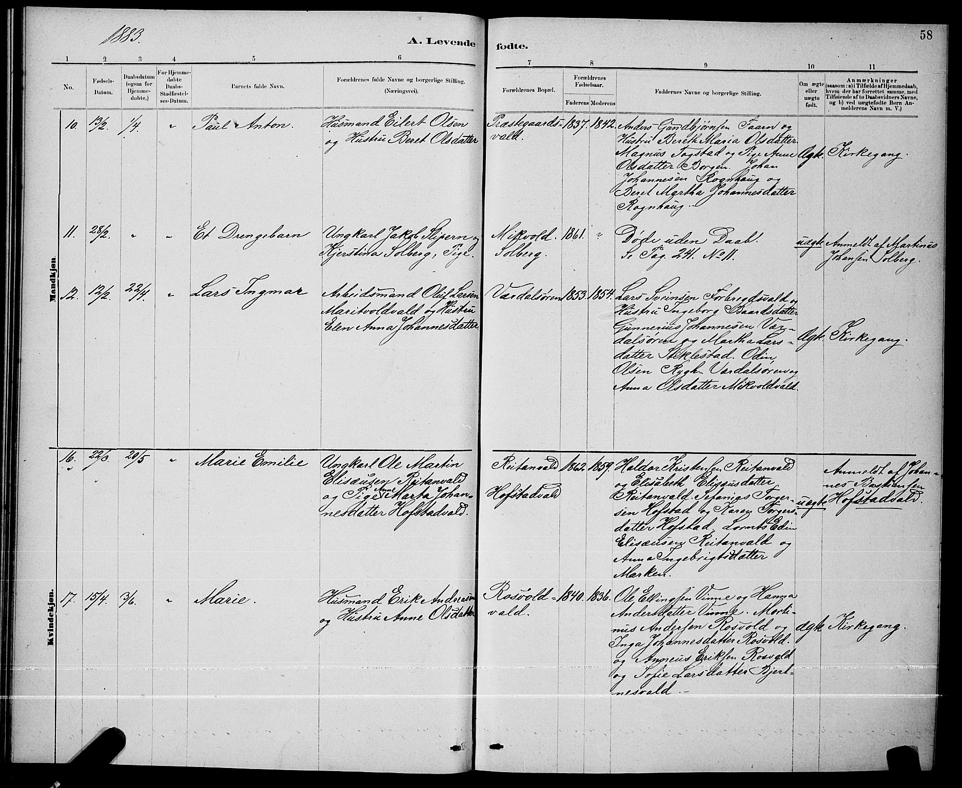 Ministerialprotokoller, klokkerbøker og fødselsregistre - Nord-Trøndelag, AV/SAT-A-1458/723/L0256: Parish register (copy) no. 723C04, 1879-1890, p. 58