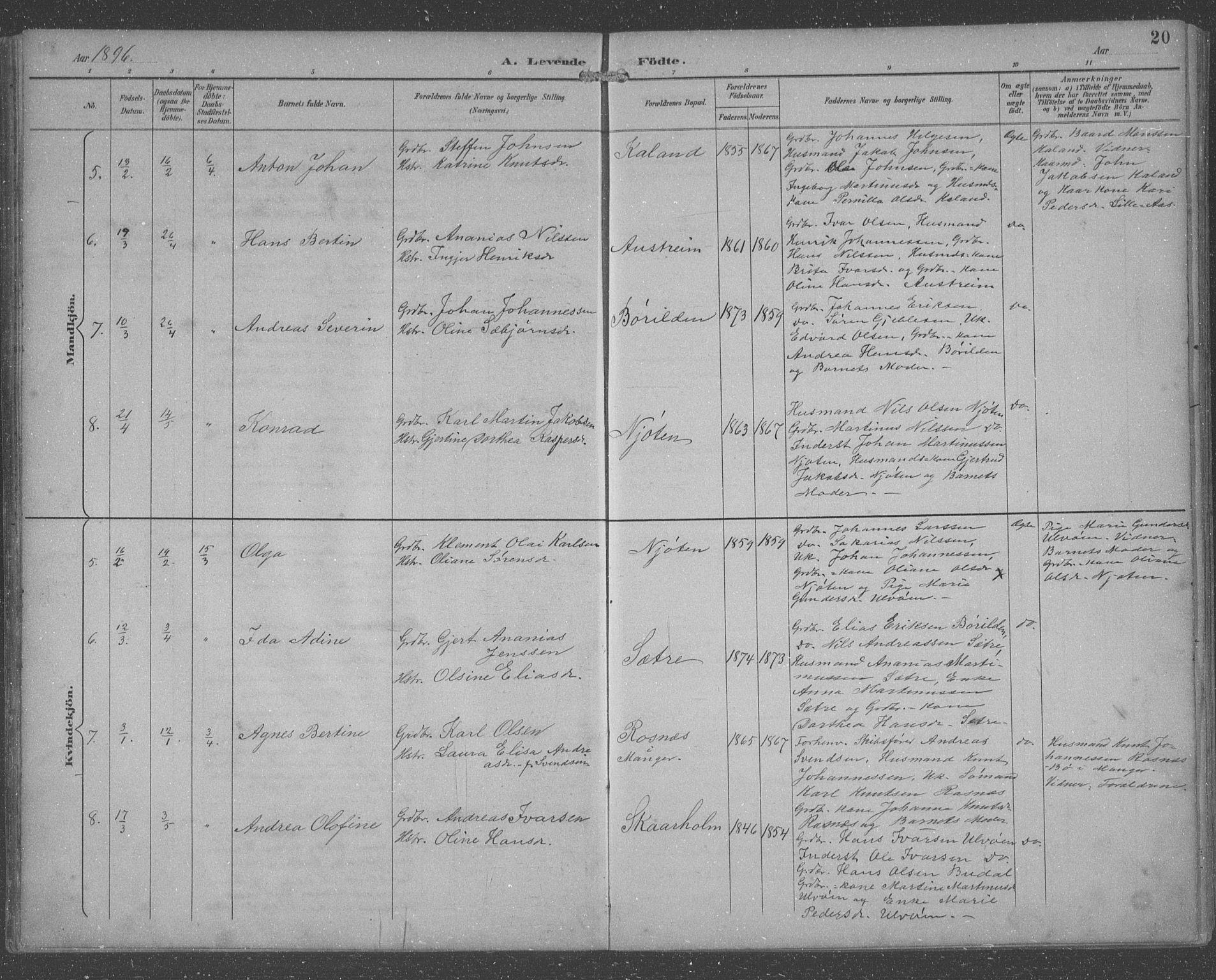 Lindås Sokneprestembete, AV/SAB-A-76701/H/Hab/Habc/L0004: Parish register (copy) no. C 4, 1894-1910, p. 20