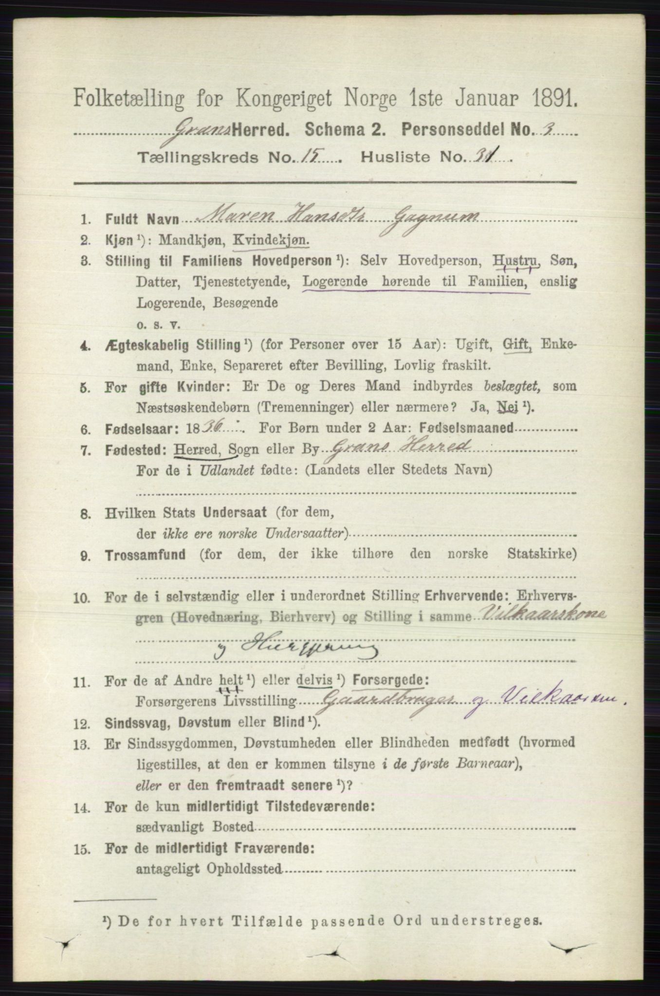 RA, 1891 census for 0534 Gran, 1891, p. 7771