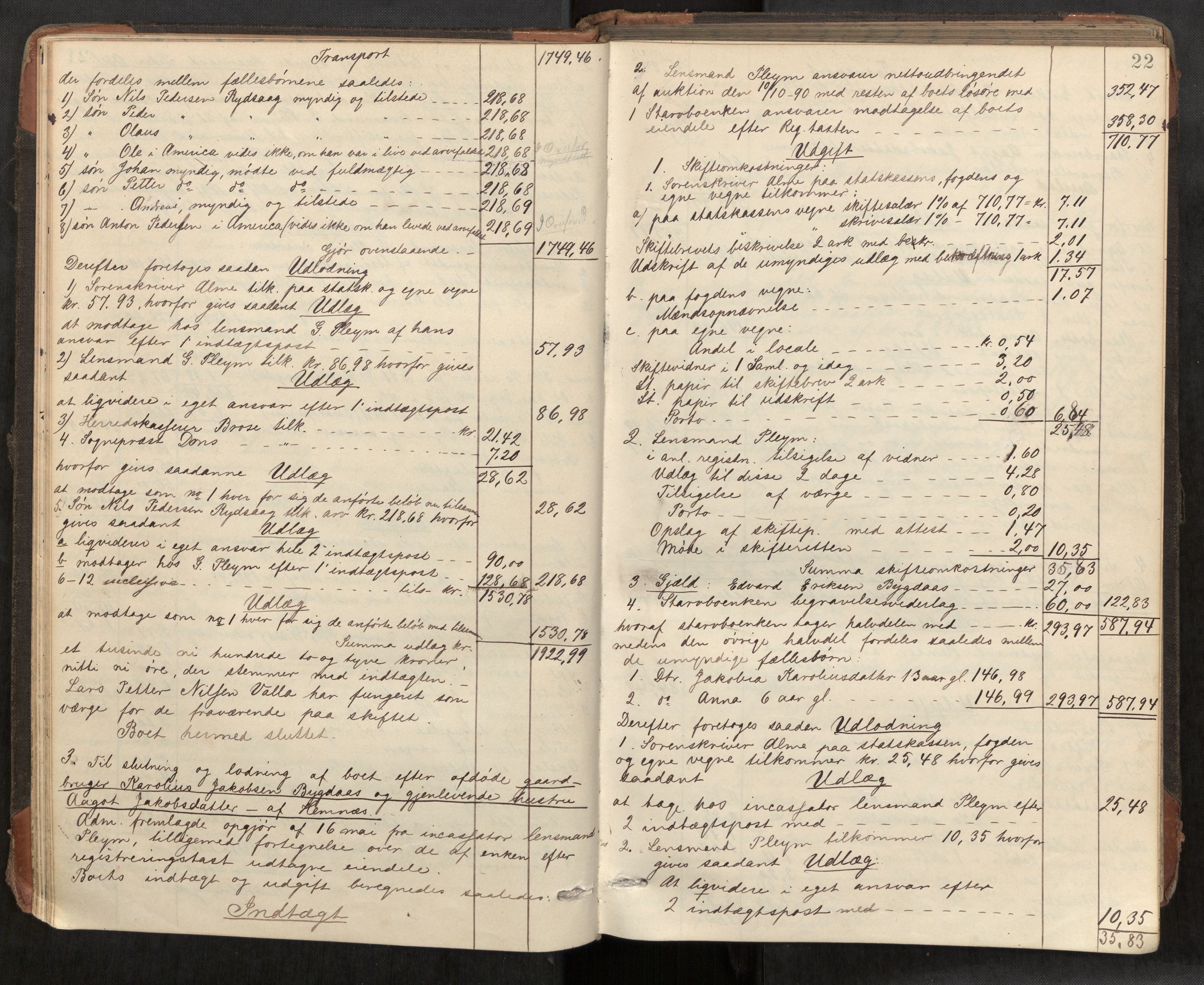 Rana sorenskriveri , AV/SAT-A-1108/1/3/3A/L0006: Skifteslutningsprotokoll, 1891-1896, p. 22