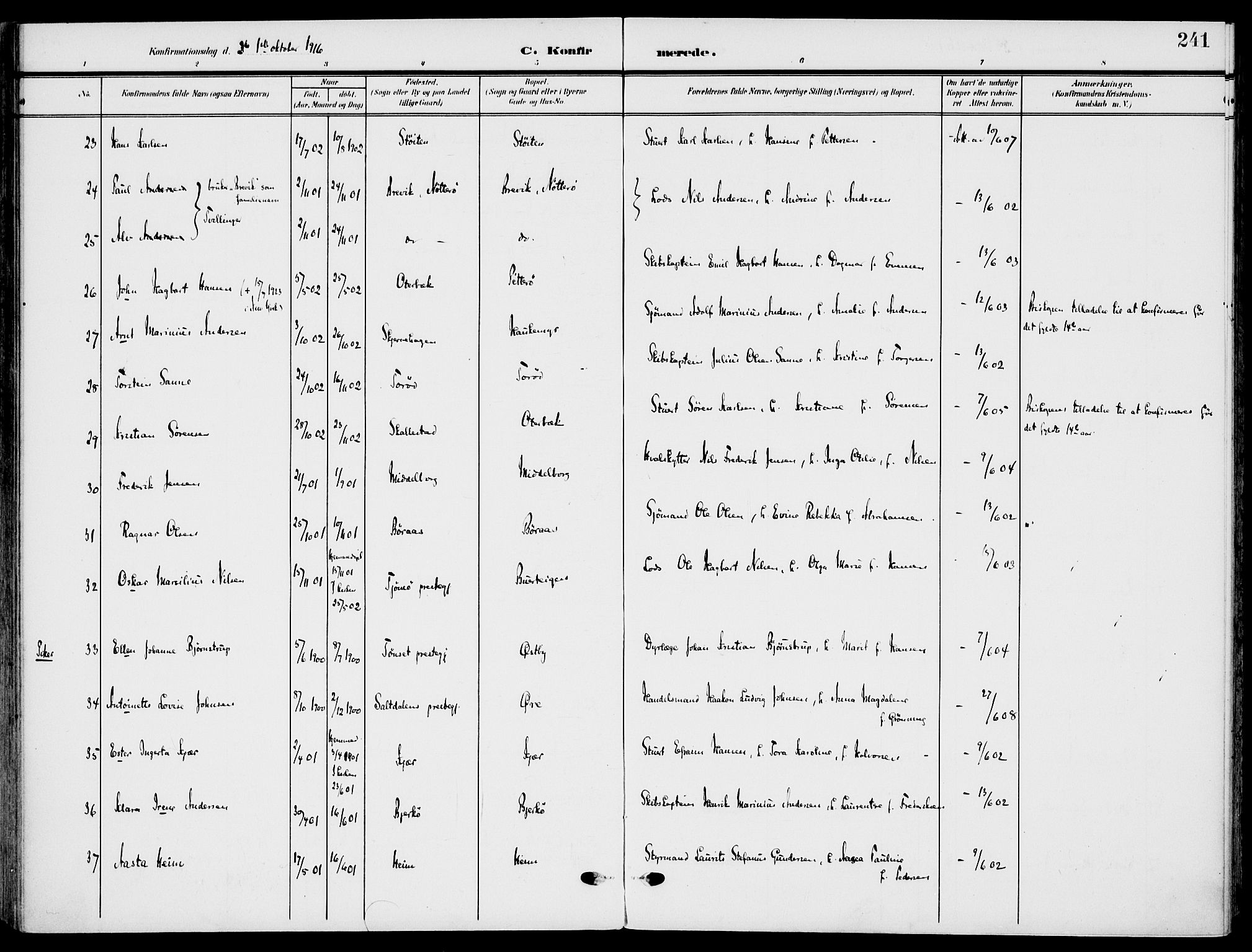 Nøtterøy kirkebøker, AV/SAKO-A-354/F/Fa/L0010: Parish register (official) no. I 10, 1908-1919, p. 241