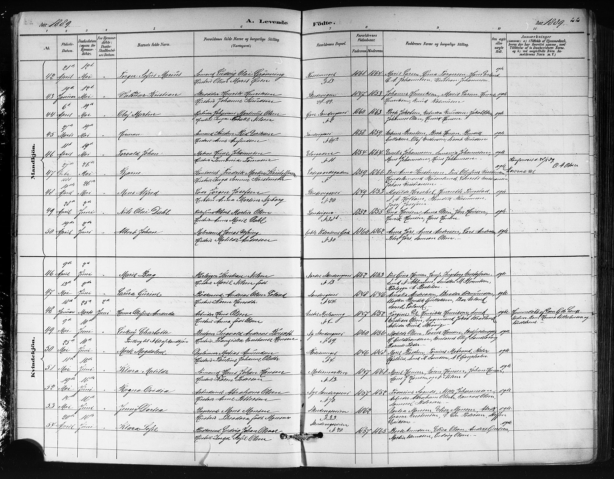 Sandviken Sokneprestembete, AV/SAB-A-77601/H/Hb/L0002: Parish register (copy) no. A 3, 1888-1902, p. 22