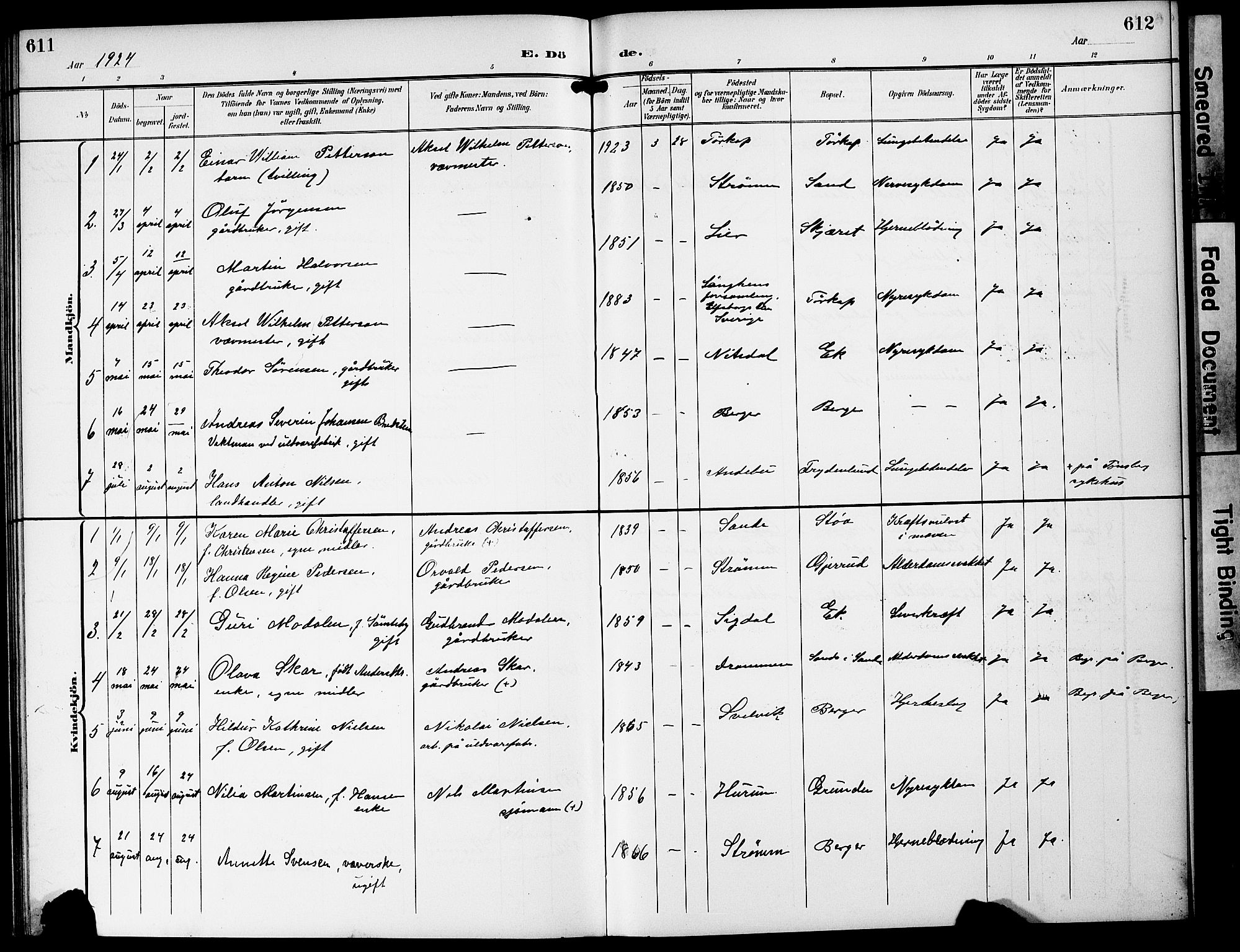 Strømm kirkebøker, AV/SAKO-A-322/G/Ga/L0004: Parish register (copy) no. I 4, 1897-1927, p. 611-612