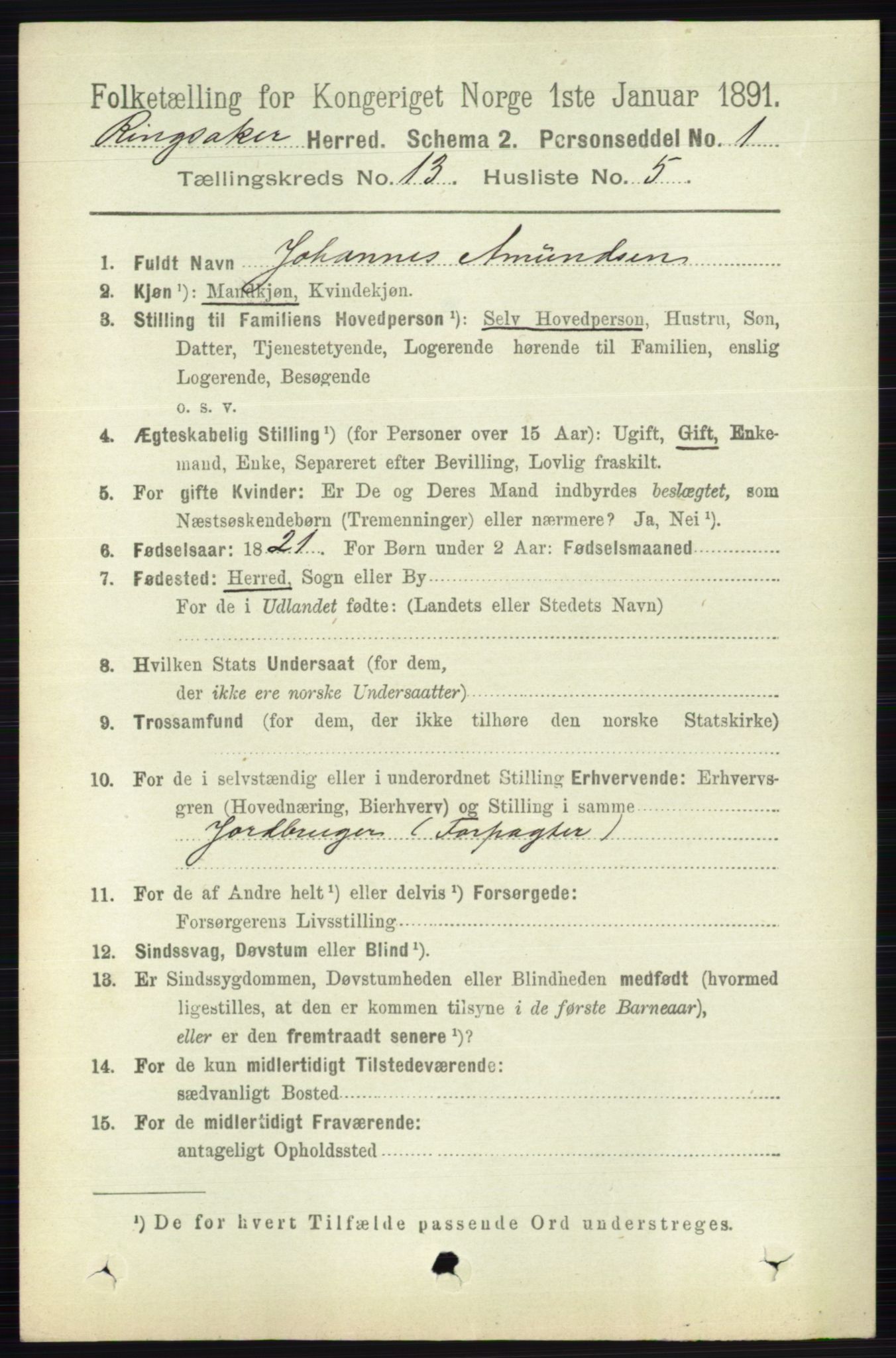 RA, 1891 census for 0412 Ringsaker, 1891, p. 7229