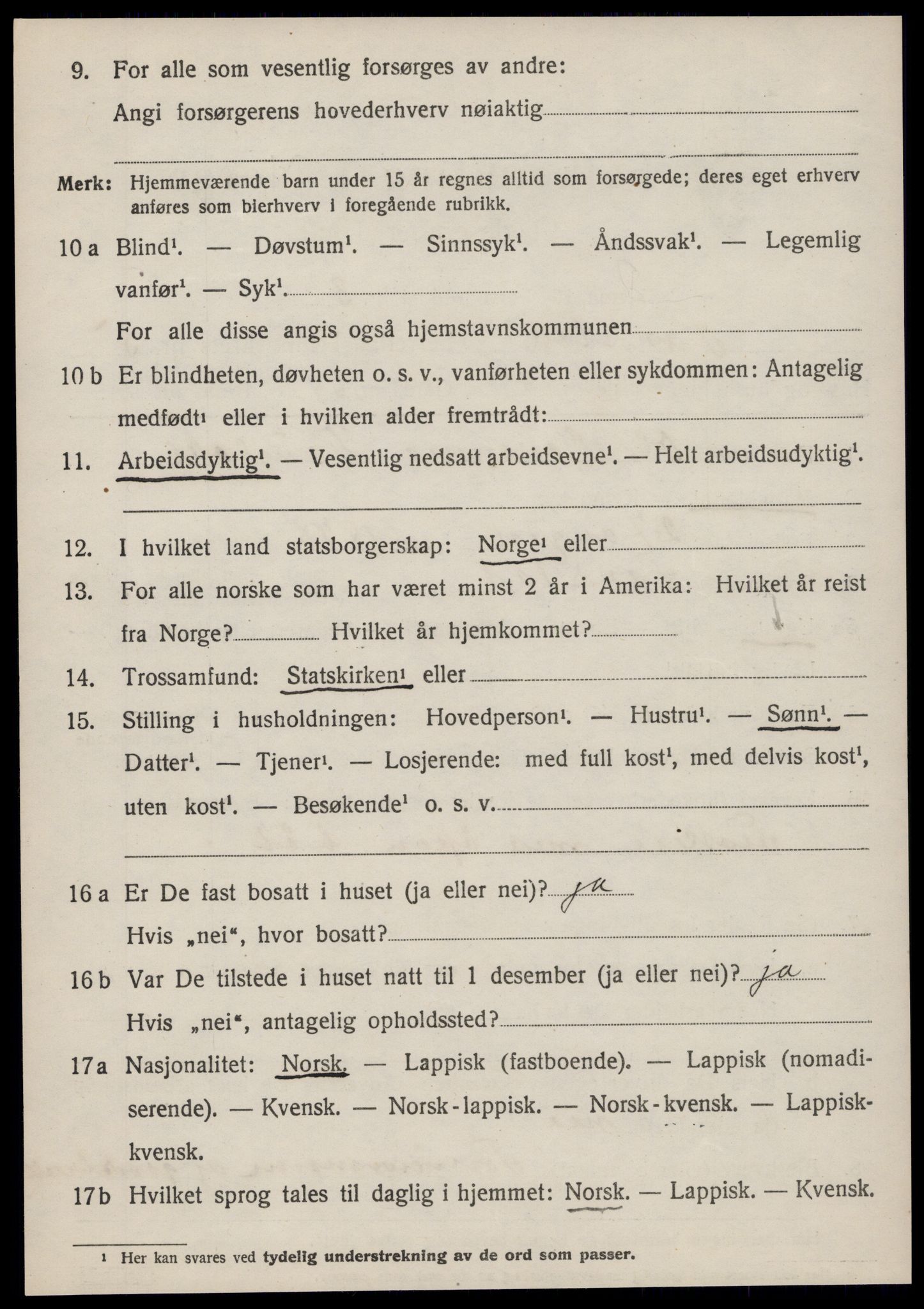 SAT, 1920 census for Sandstad, 1920, p. 2090