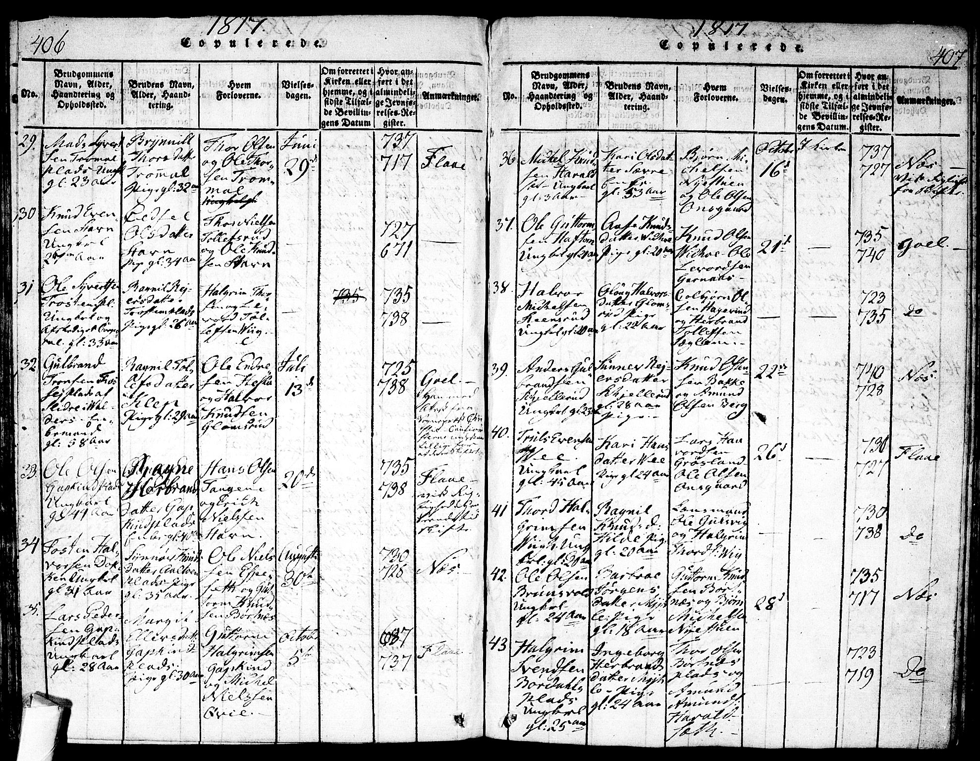 Nes kirkebøker, SAKO/A-236/F/Fa/L0007: Parish register (official) no. 7, 1815-1823, p. 406-407