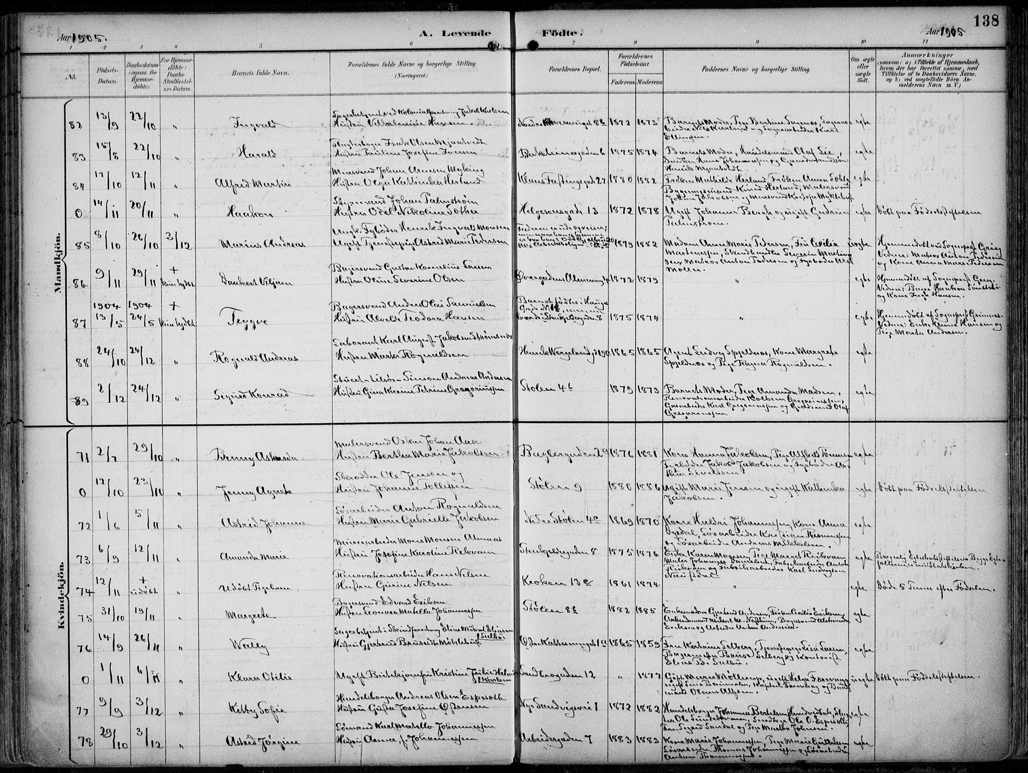 Mariakirken Sokneprestembete, SAB/A-76901/H/Hab/L0005: Parish register (copy) no. A 5, 1893-1913, p. 138
