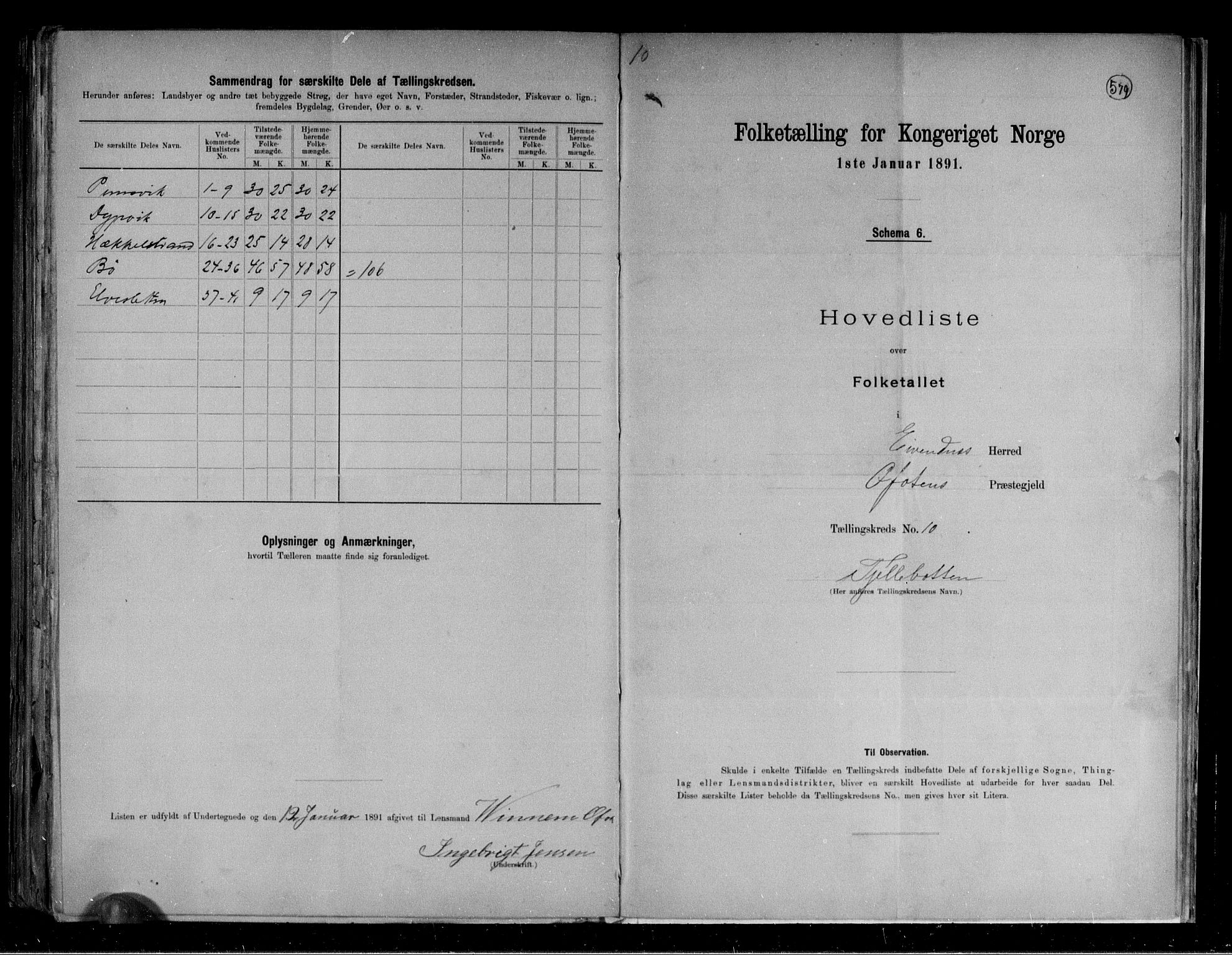 RA, 1891 census for 1853 Evenes, 1891, p. 23