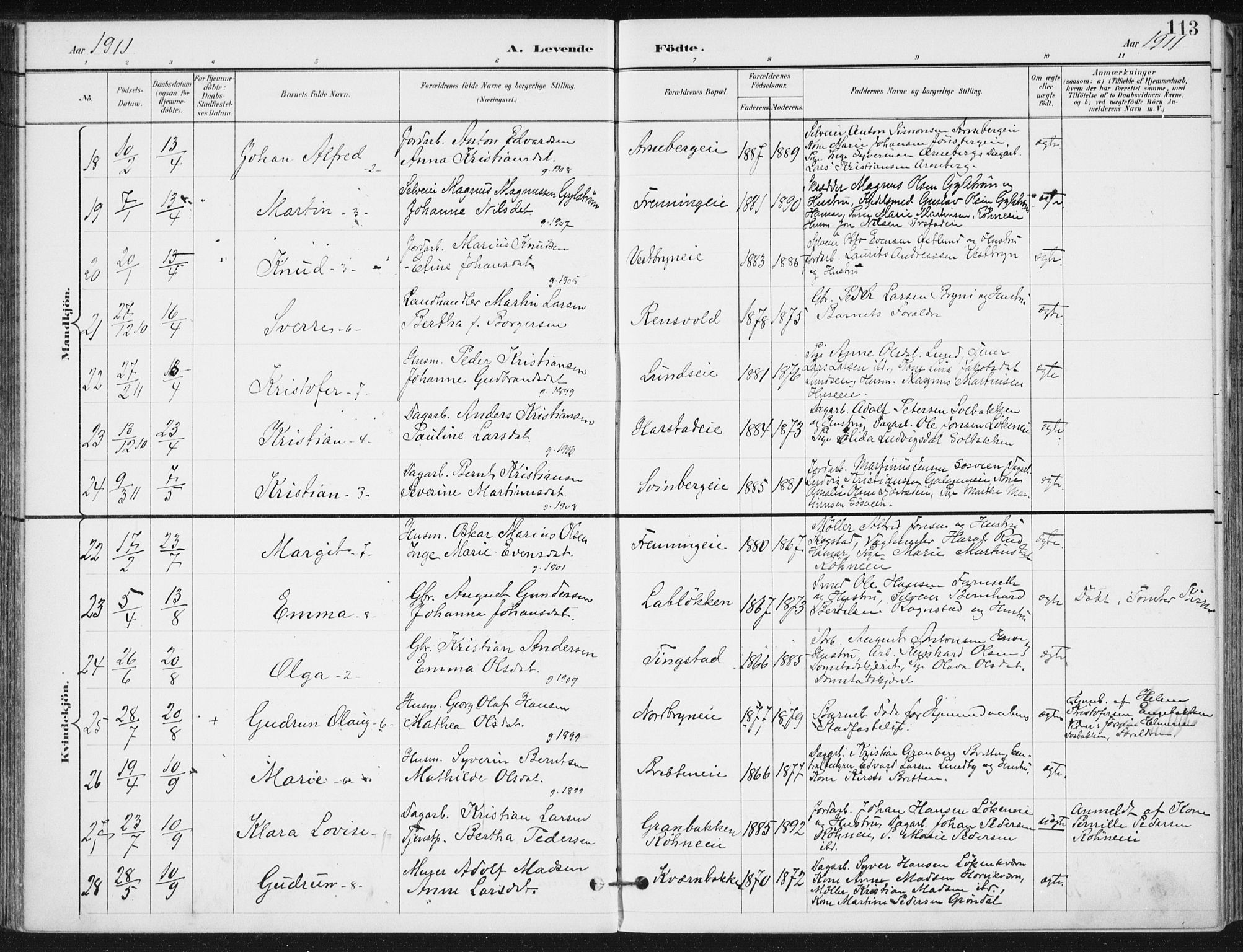 Romedal prestekontor, AV/SAH-PREST-004/K/L0011: Parish register (official) no. 11, 1896-1912, p. 113