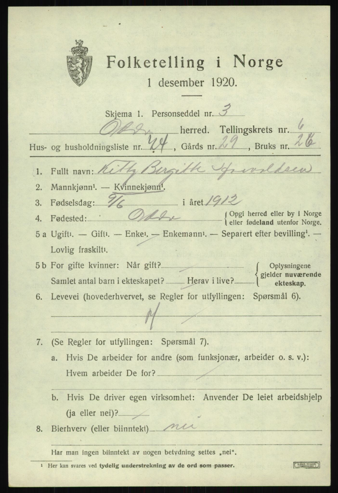 SAB, 1920 census for Odda, 1920, p. 4689