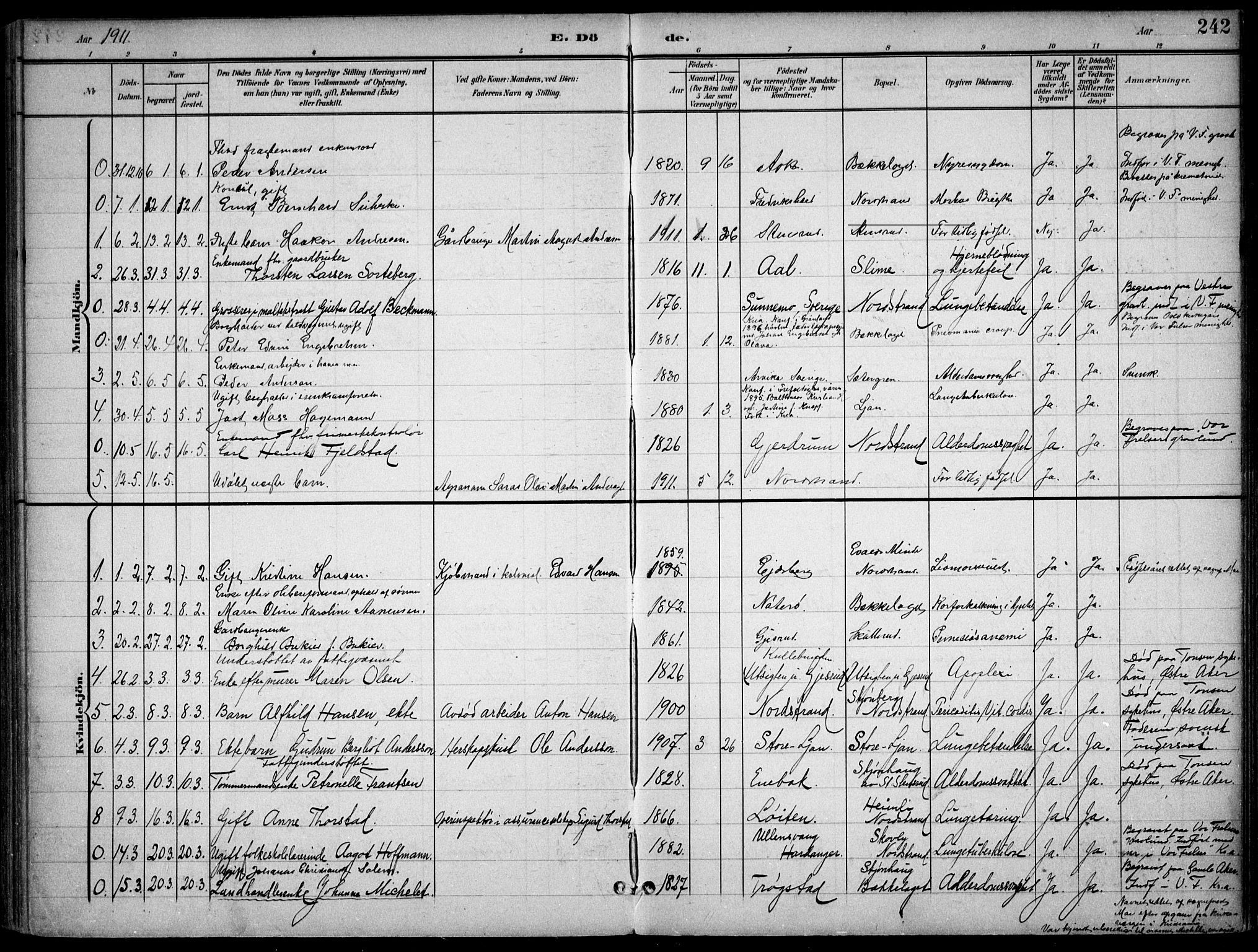 Nordstrand prestekontor Kirkebøker, AV/SAO-A-10362a/F/Fa/L0001: Parish register (official) no. 1, 1900-1914, p. 242