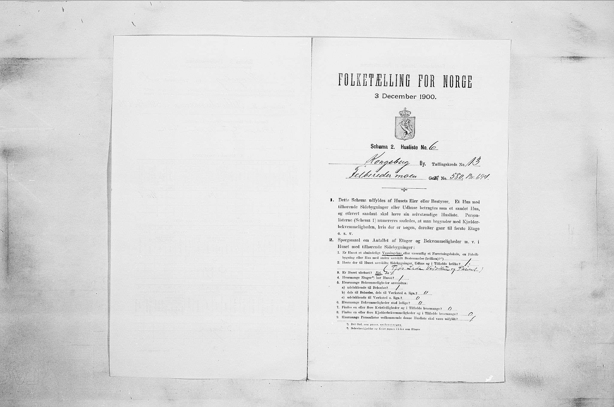 RA, 1900 census for Kongsberg, 1900, p. 2250