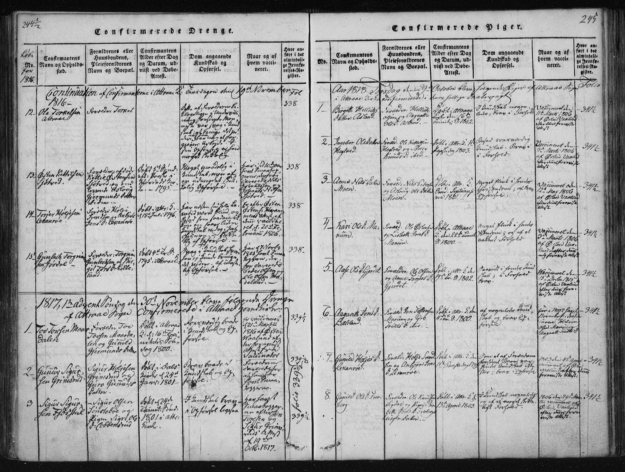 Tinn kirkebøker, AV/SAKO-A-308/F/Fa/L0004: Parish register (official) no. I 4, 1815-1843, p. 244b-245a