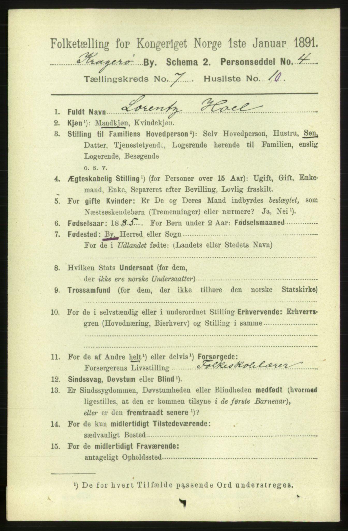 RA, 1891 census for 0801 Kragerø, 1891, p. 3560