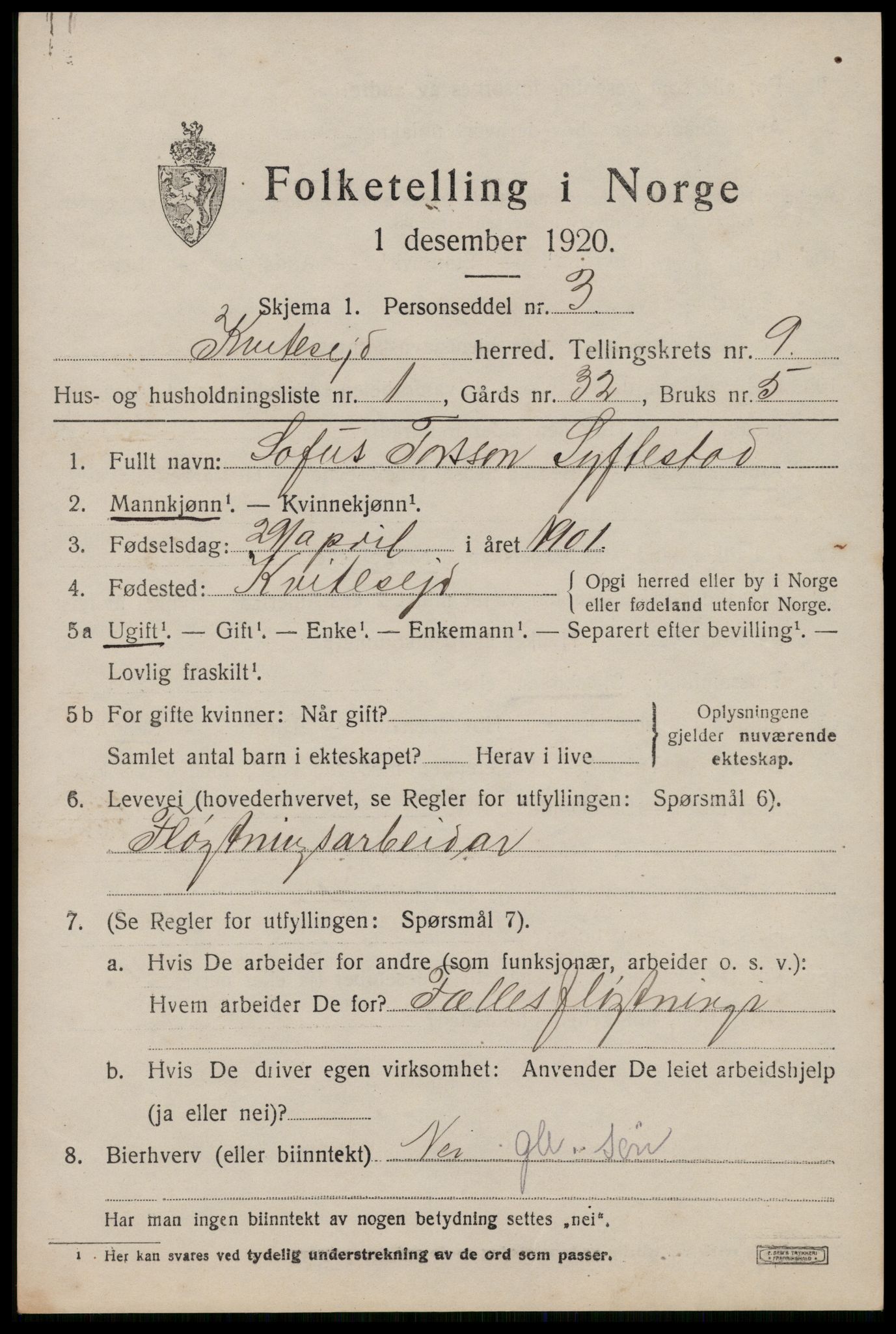 SAKO, 1920 census for Kviteseid, 1920, p. 4179