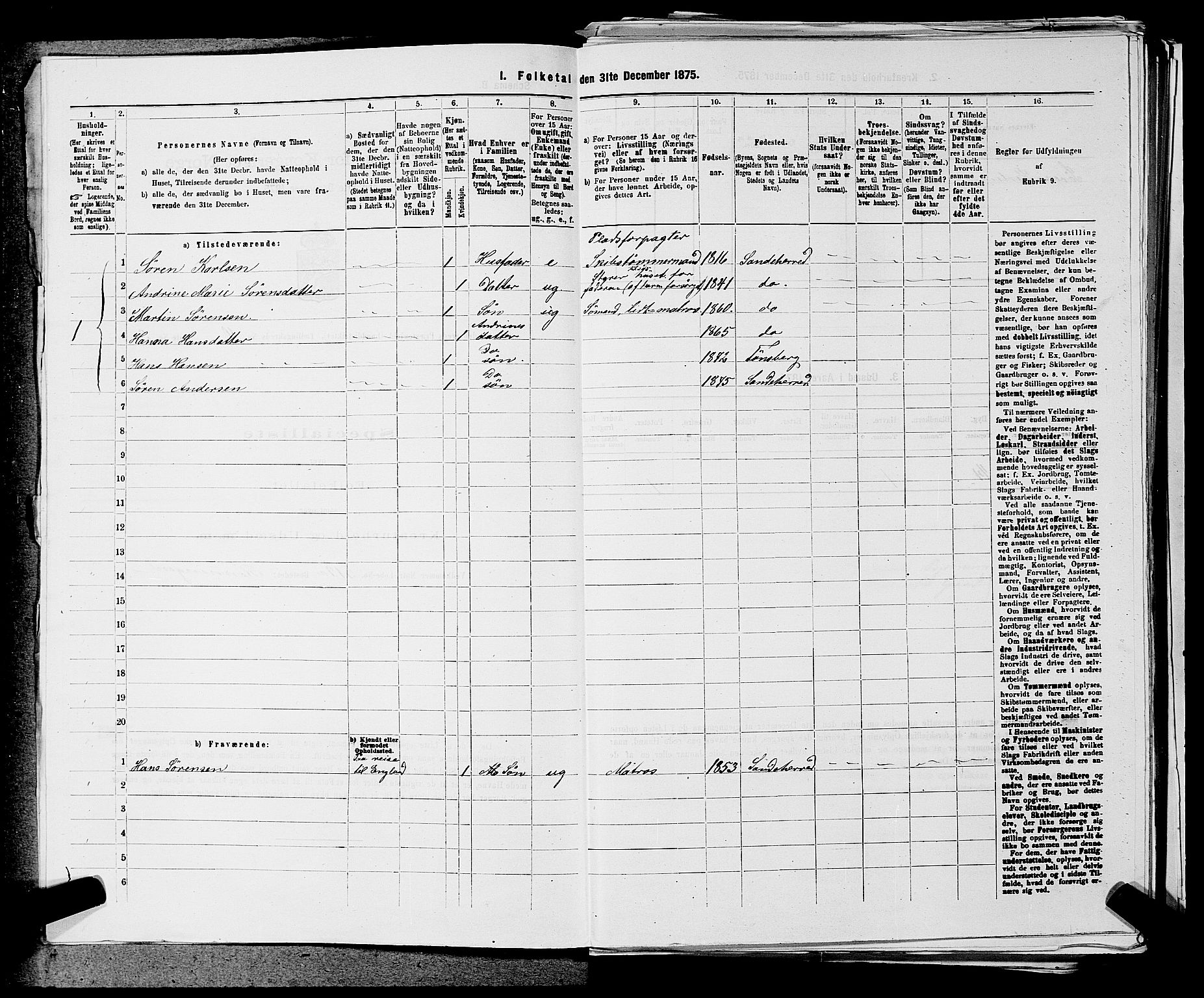 SAKO, 1875 census for 0724L Sandeherred/Sandeherred, 1875, p. 2319