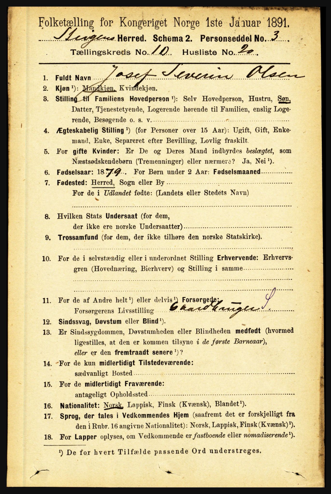 RA, 1891 census for 1848 Steigen, 1891, p. 3563