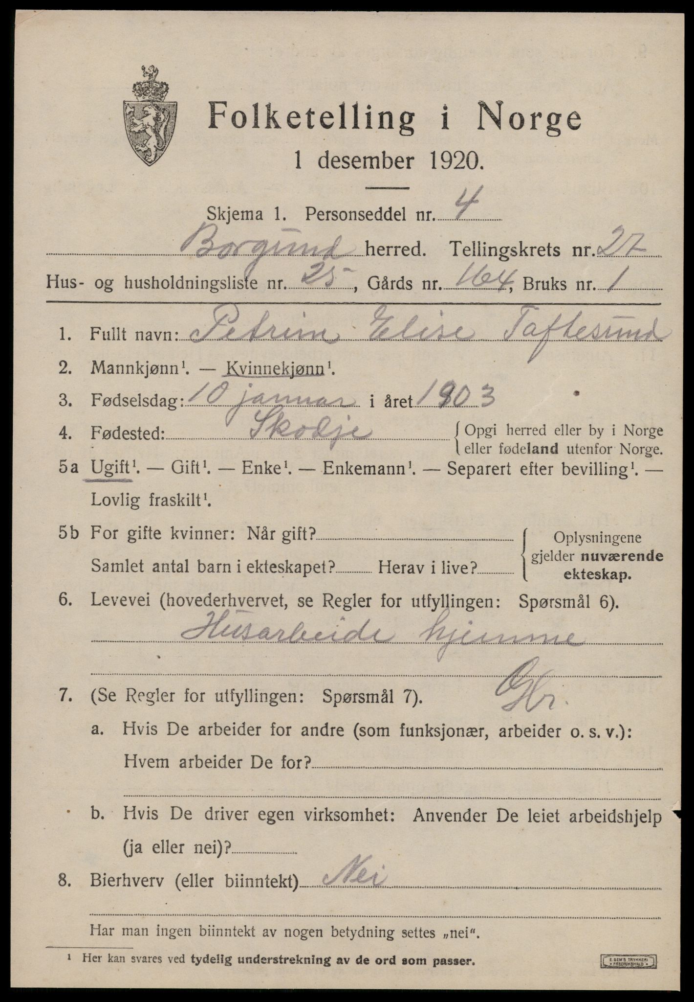 SAT, 1920 census for Borgund, 1920, p. 18080