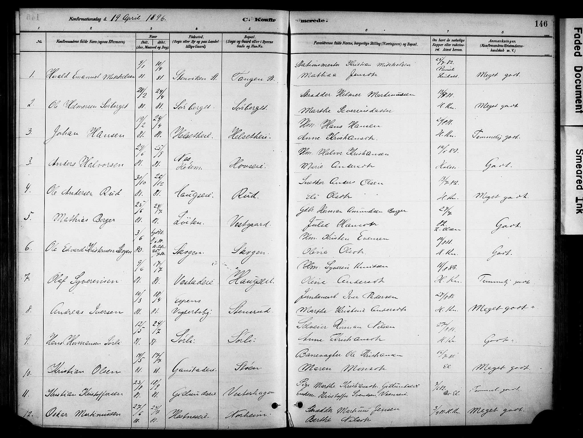 Stange prestekontor, SAH/PREST-002/K/L0018: Parish register (official) no. 18, 1880-1896, p. 146