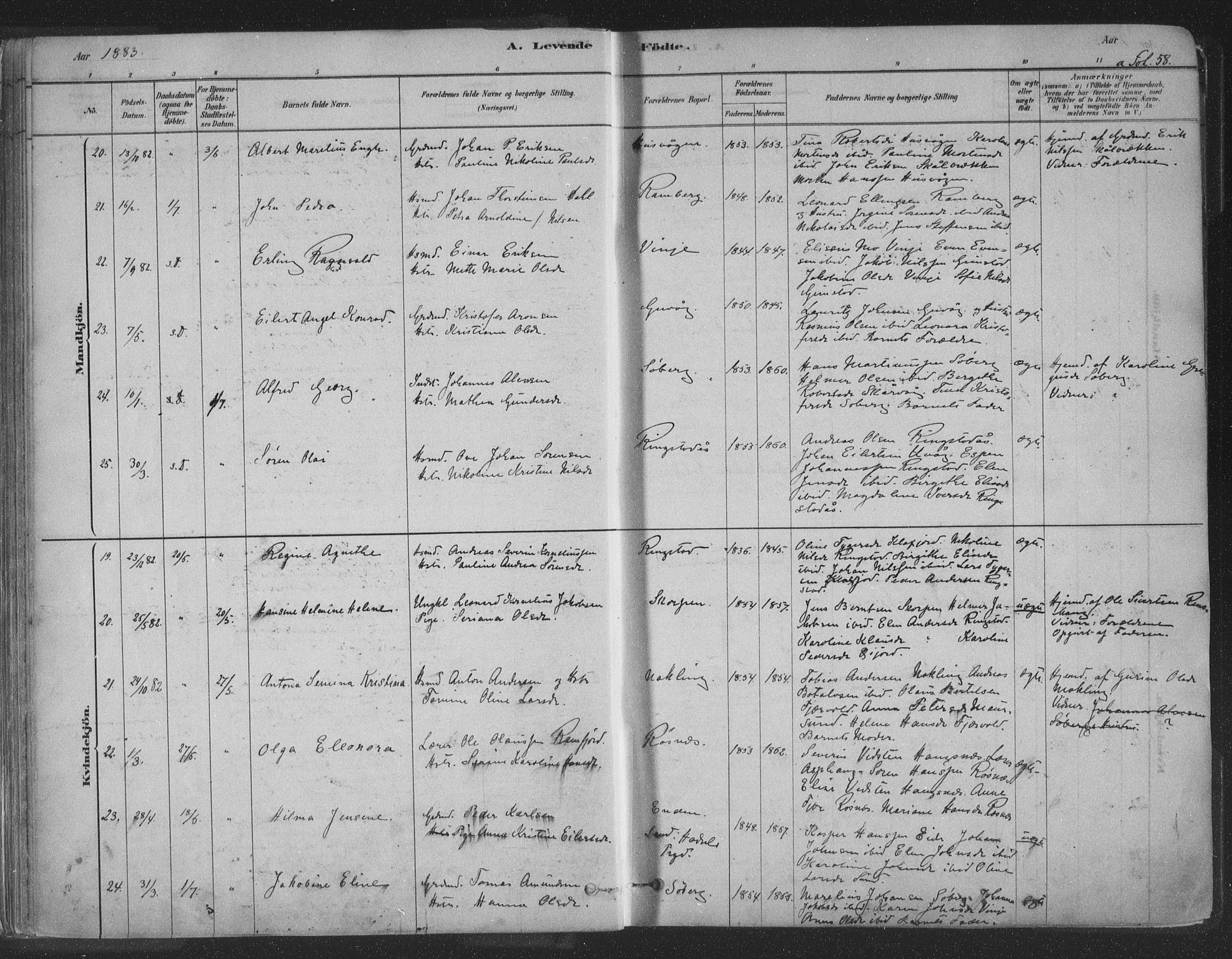 Ministerialprotokoller, klokkerbøker og fødselsregistre - Nordland, AV/SAT-A-1459/891/L1302: Parish register (official) no. 891A07, 1878-1895, p. 58