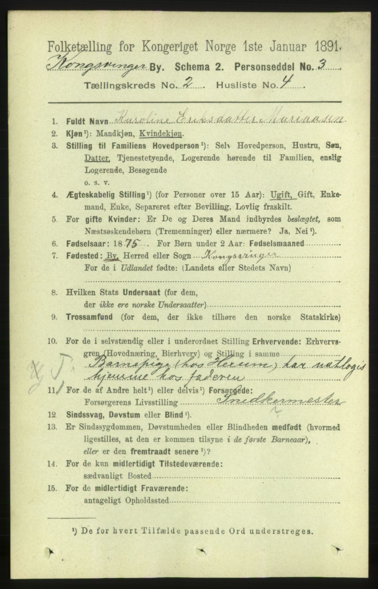 RA, 1891 census for 0402 Kongsvinger, 1891, p. 820