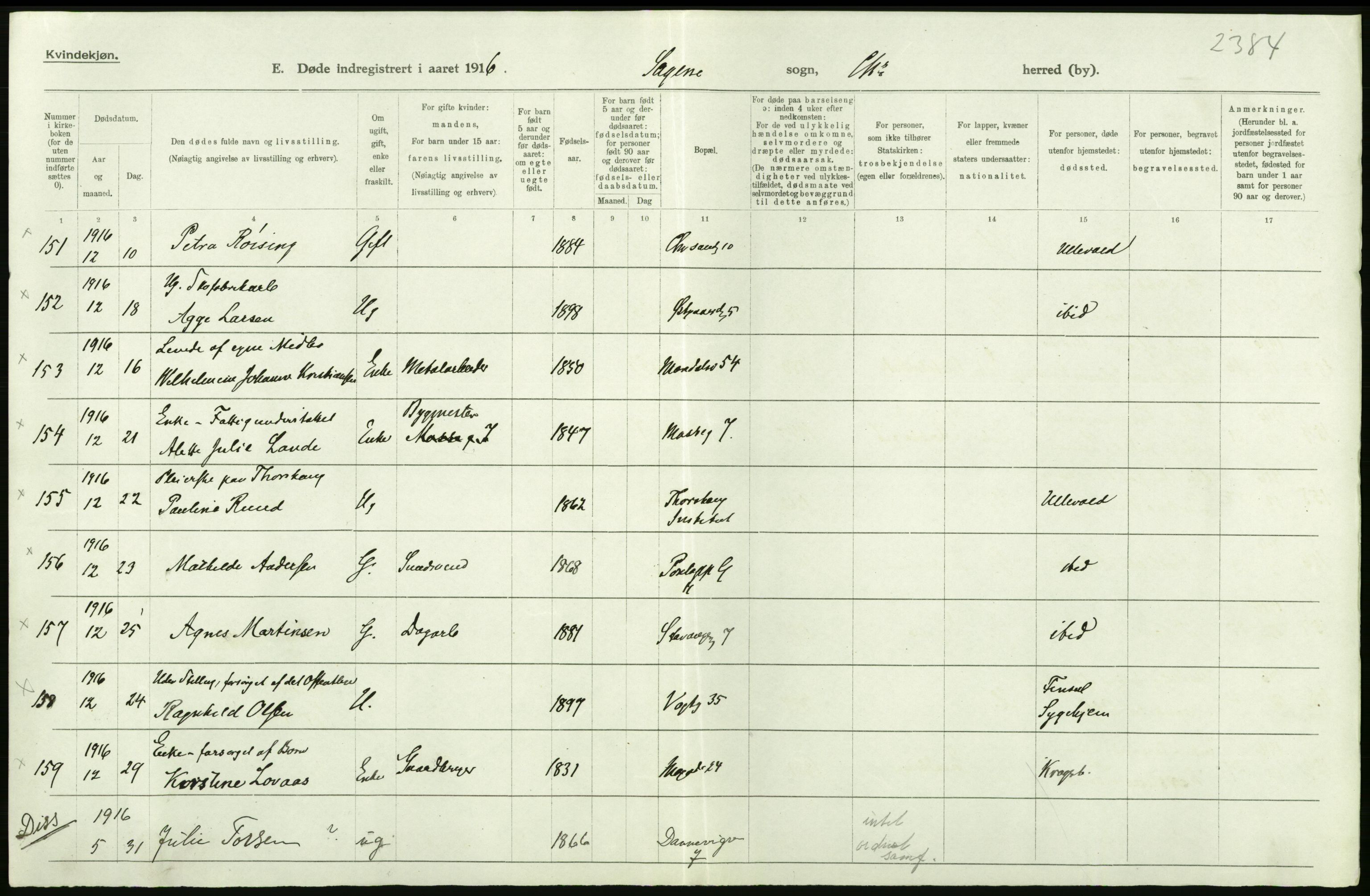 Statistisk sentralbyrå, Sosiodemografiske emner, Befolkning, AV/RA-S-2228/D/Df/Dfb/Dfbf/L0010: Kristiania: Døde, dødfødte., 1916, p. 220